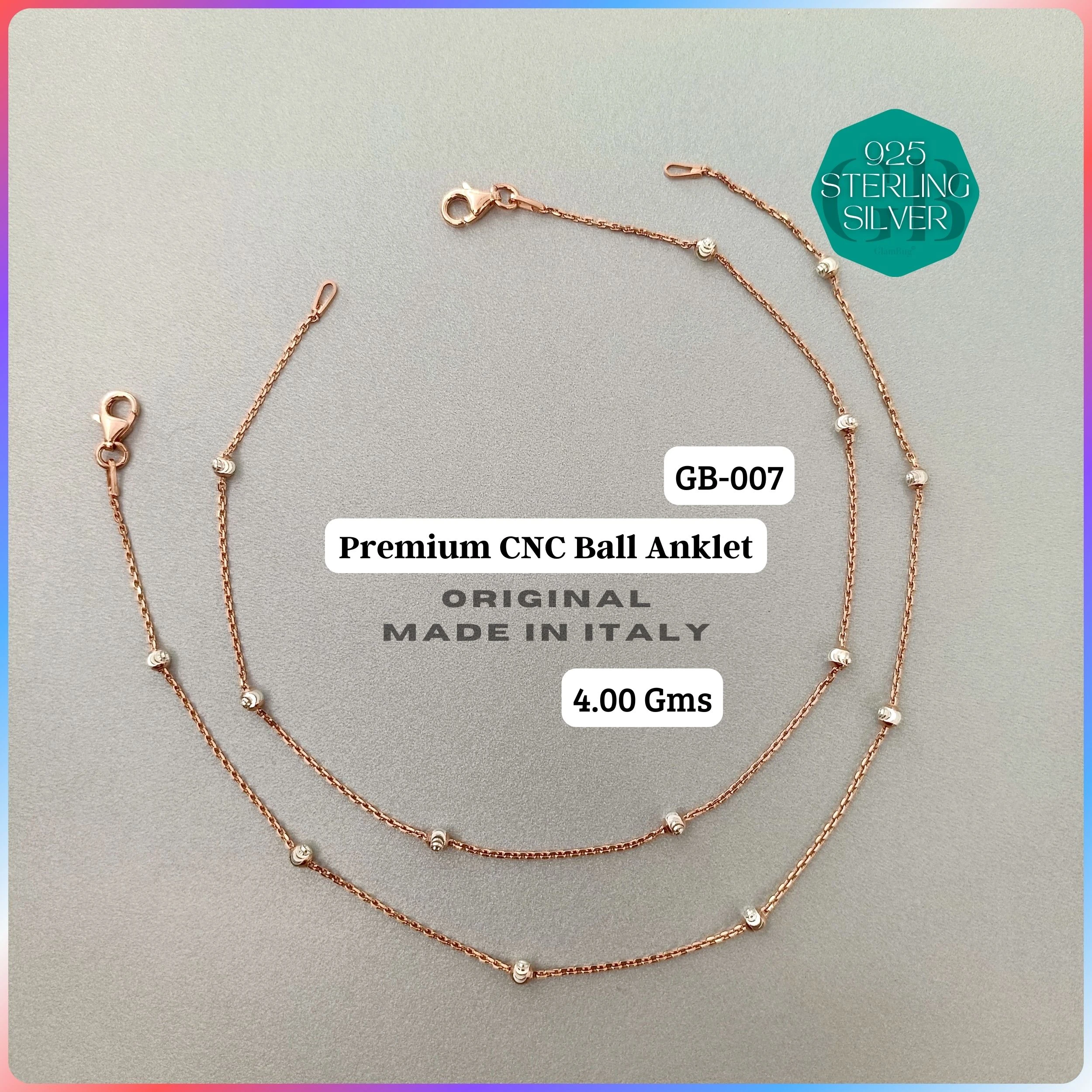 ITALY CNC BALL ANKLET - Premium 925 Silver Jewellery - SKU: GB-007-007 - Hyderabad Silver Importers