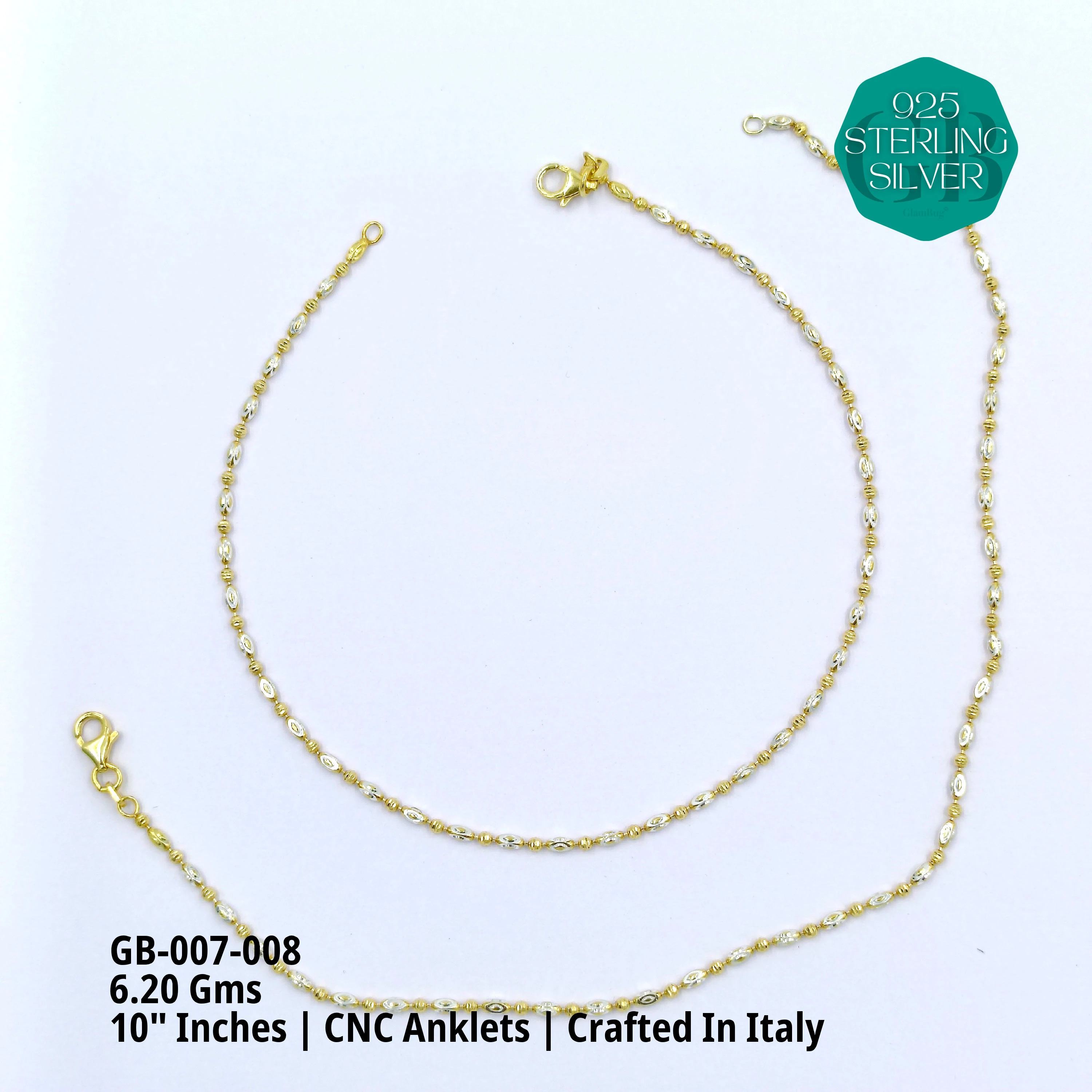 ITALY CNC BALL ANKLET - Premium 925 Silver Jewellery - SKU: GB-007-008 - Hyderabad Silver Importers