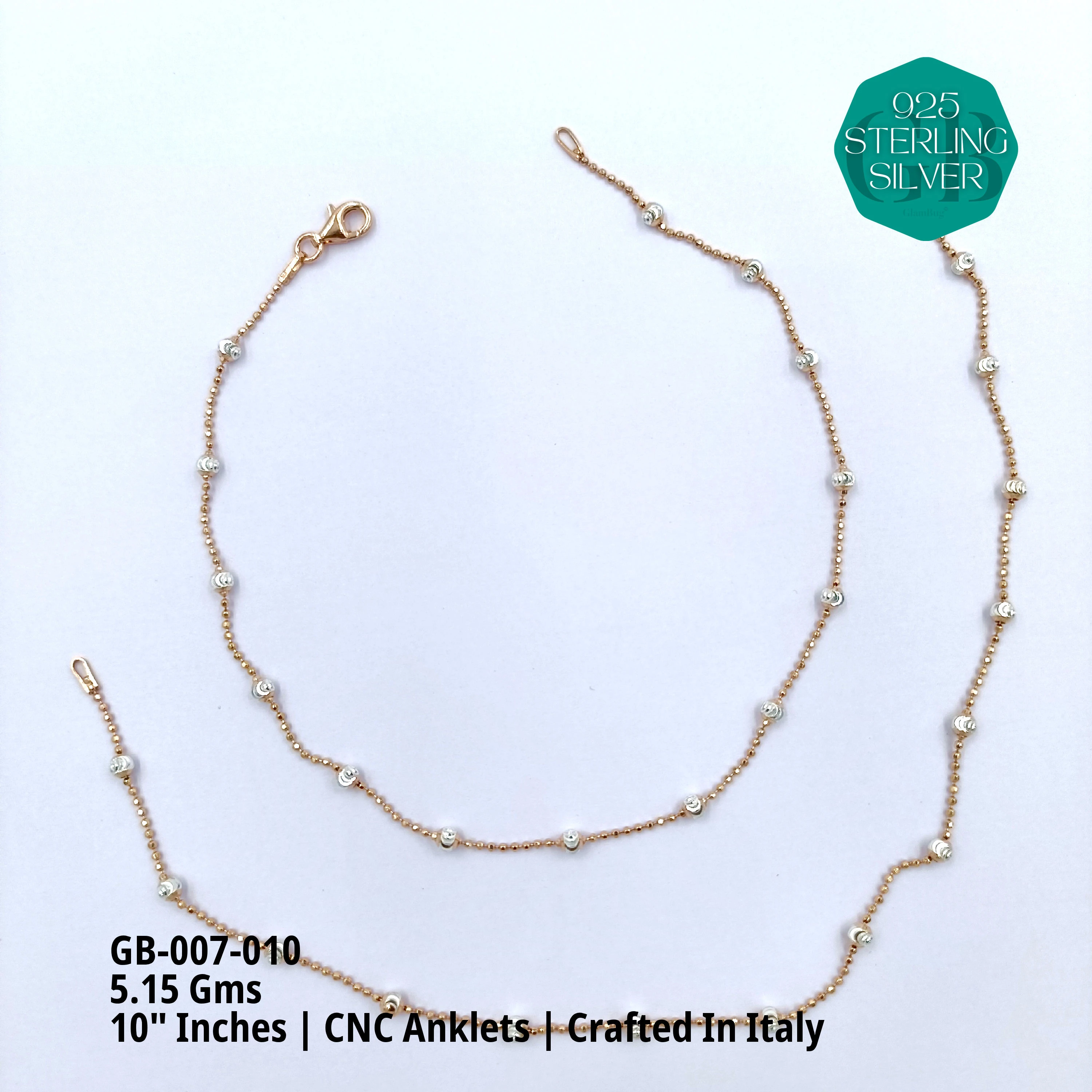 ITALY CNC BALL ANKLET - Premium 925 Silver Jewellery - SKU: GB-007-010 - Hyderabad Silver Importers