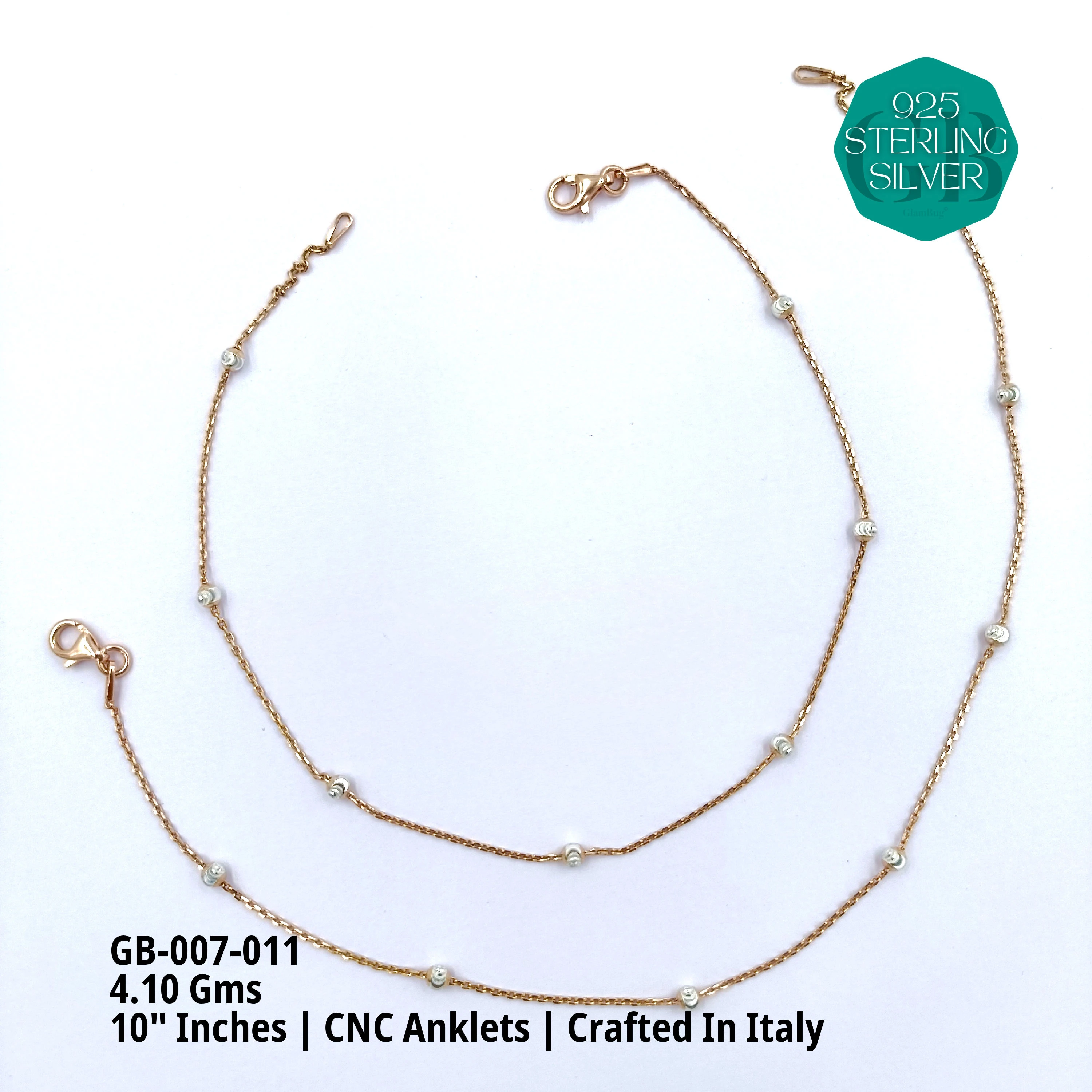ITALY CNC BALL ANKLET - Premium 925 Silver Jewellery - SKU: GB-007-011 - Hyderabad Silver Importers