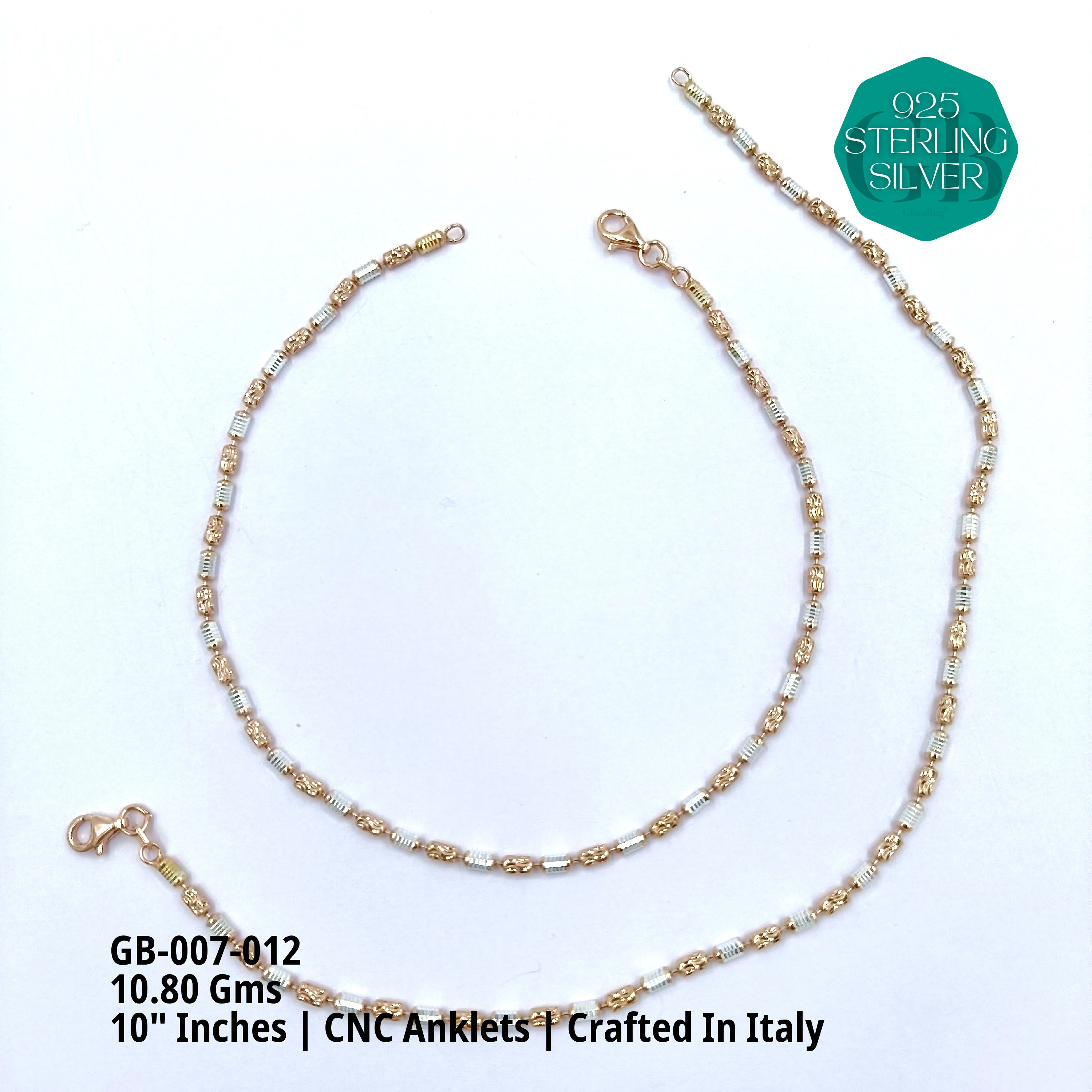 ITALY CNC BALL ANKLET - Premium 925 Silver Jewellery - SKU: GB-007-012 - Hyderabad Silver Importers