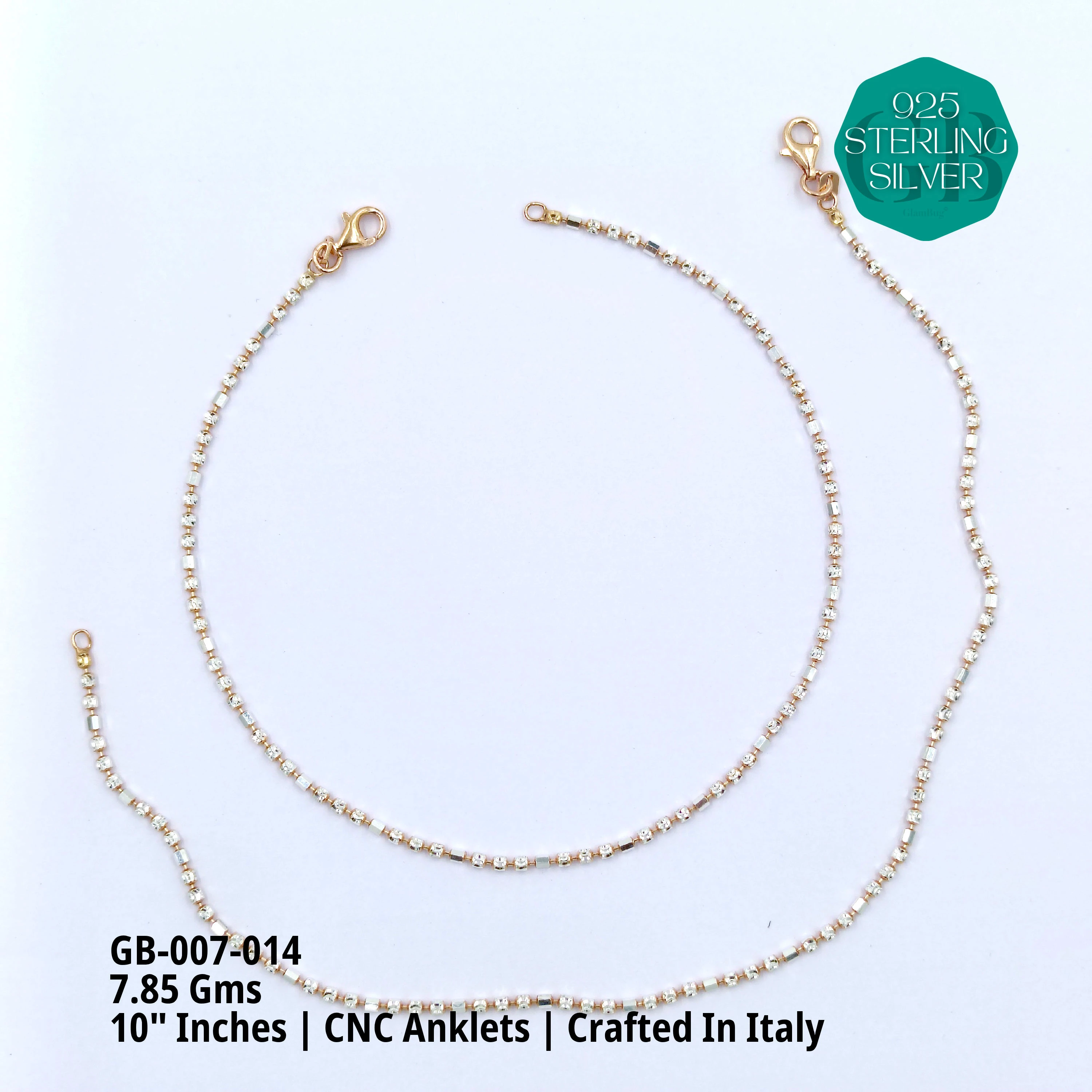 ITALY CNC BALL ANKLET - Premium 925 Silver Jewellery - SKU: GB-007-014 - Hyderabad Silver Importers