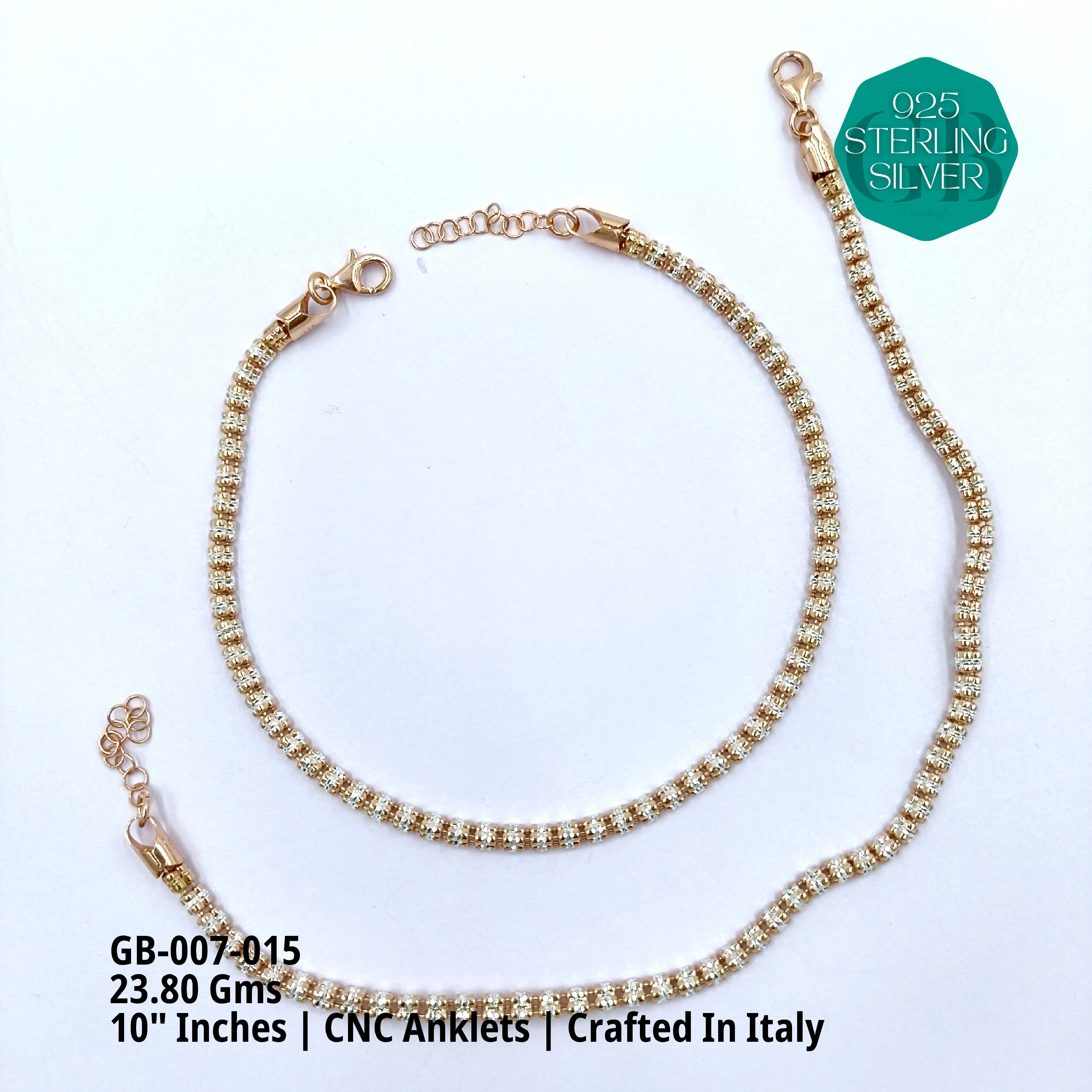 ITALY CNC BALL ANKLET - Premium 925 Silver Jewellery - SKU: GB-007-015 - Hyderabad Silver Importers