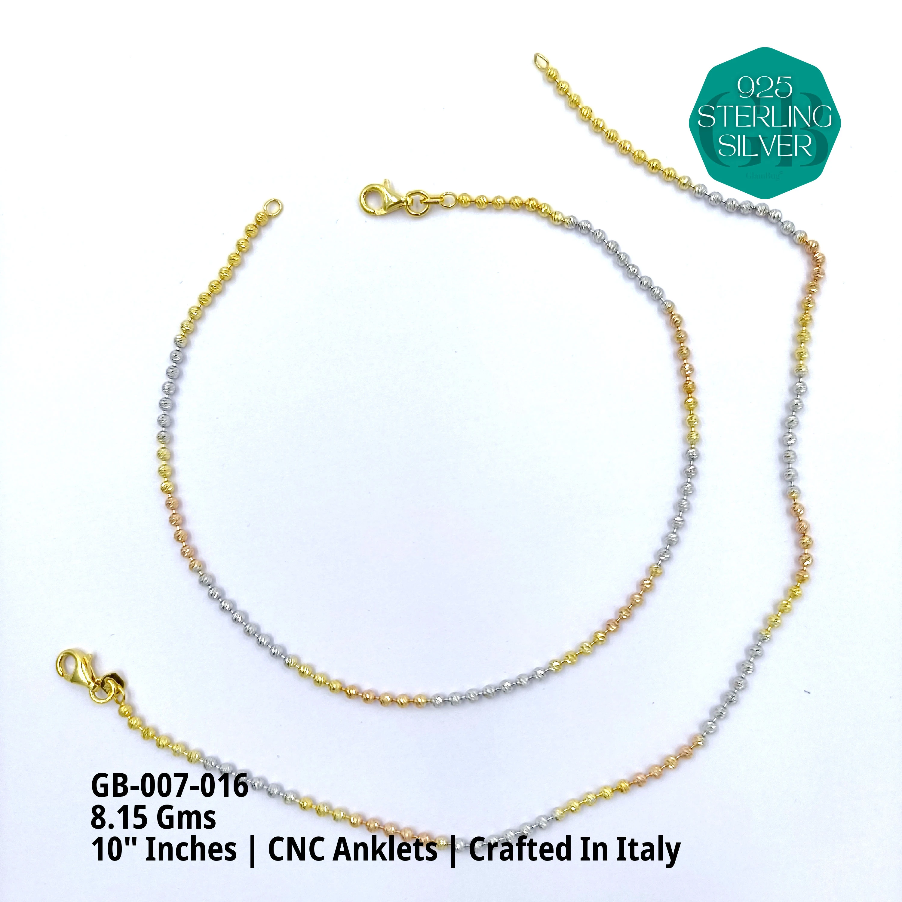 ITALY CNC BALL ANKLET - Premium 925 Silver Jewellery - SKU: GB-007-016 - Hyderabad Silver Importers