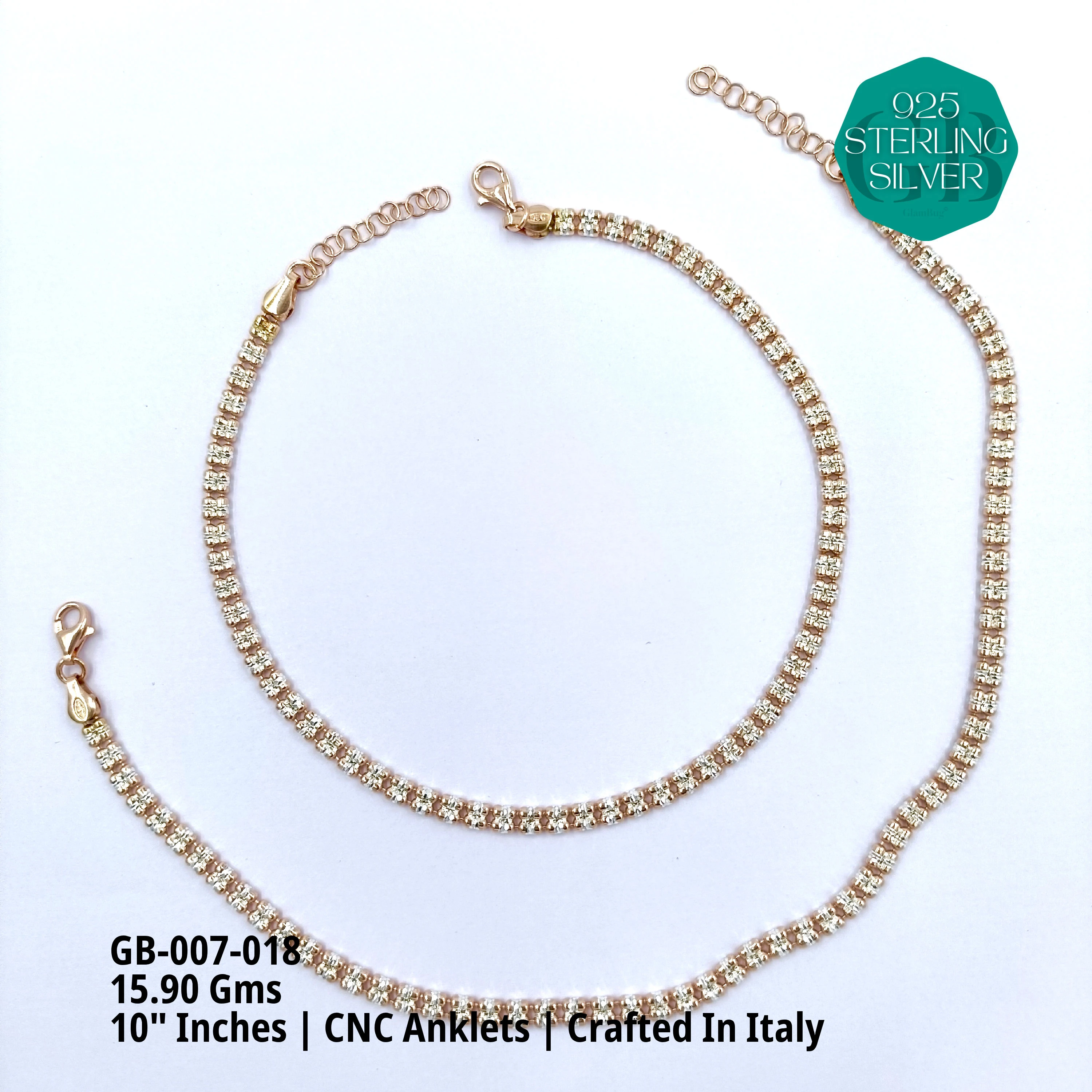 ITALY CNC BALL ANKLET - Premium 925 Silver Jewellery - SKU: GB-007-018 - Hyderabad Silver Importers