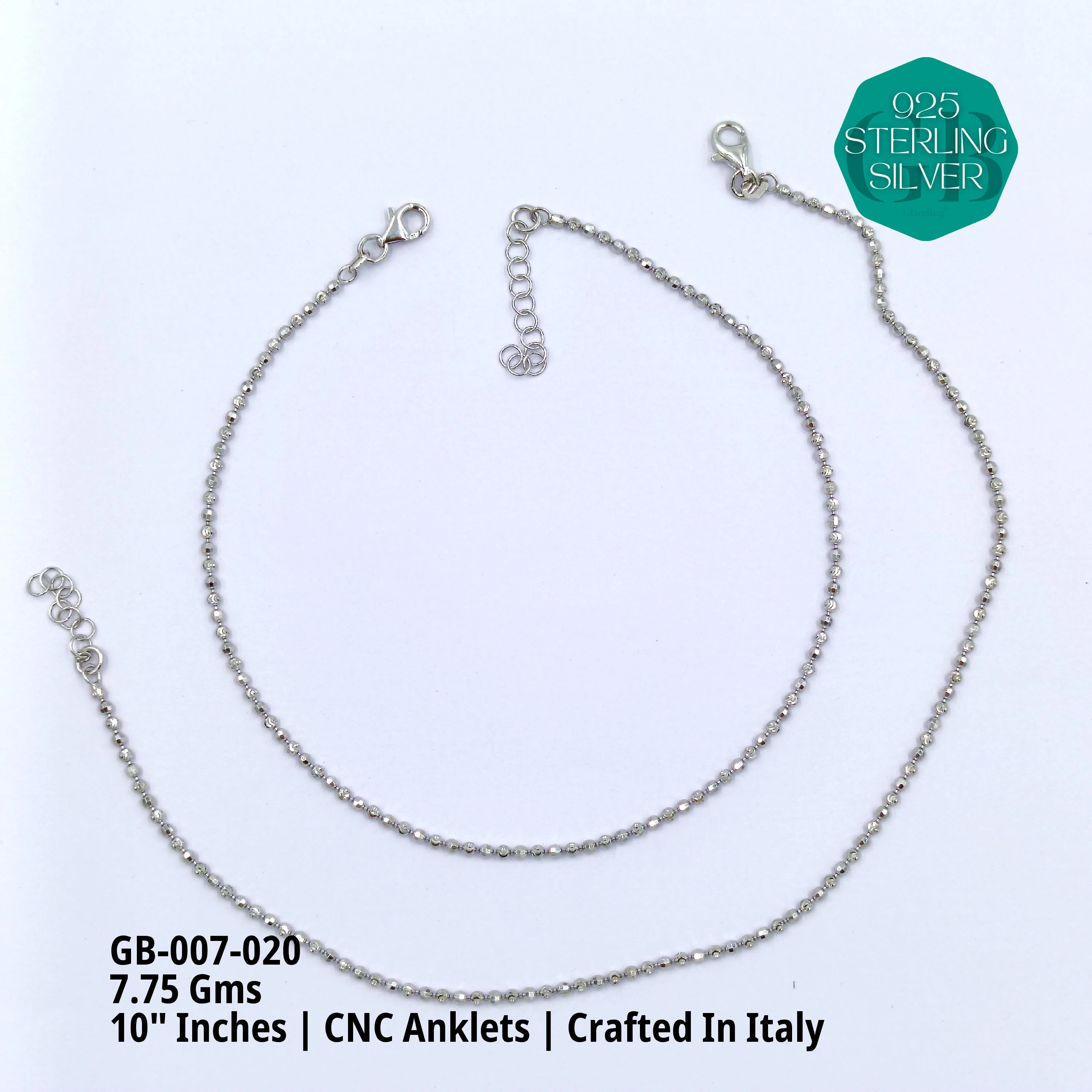 ITALY CNC BALL ANKLET - Premium 925 Silver Jewellery - SKU: GB-007-020 - Hyderabad Silver Importers