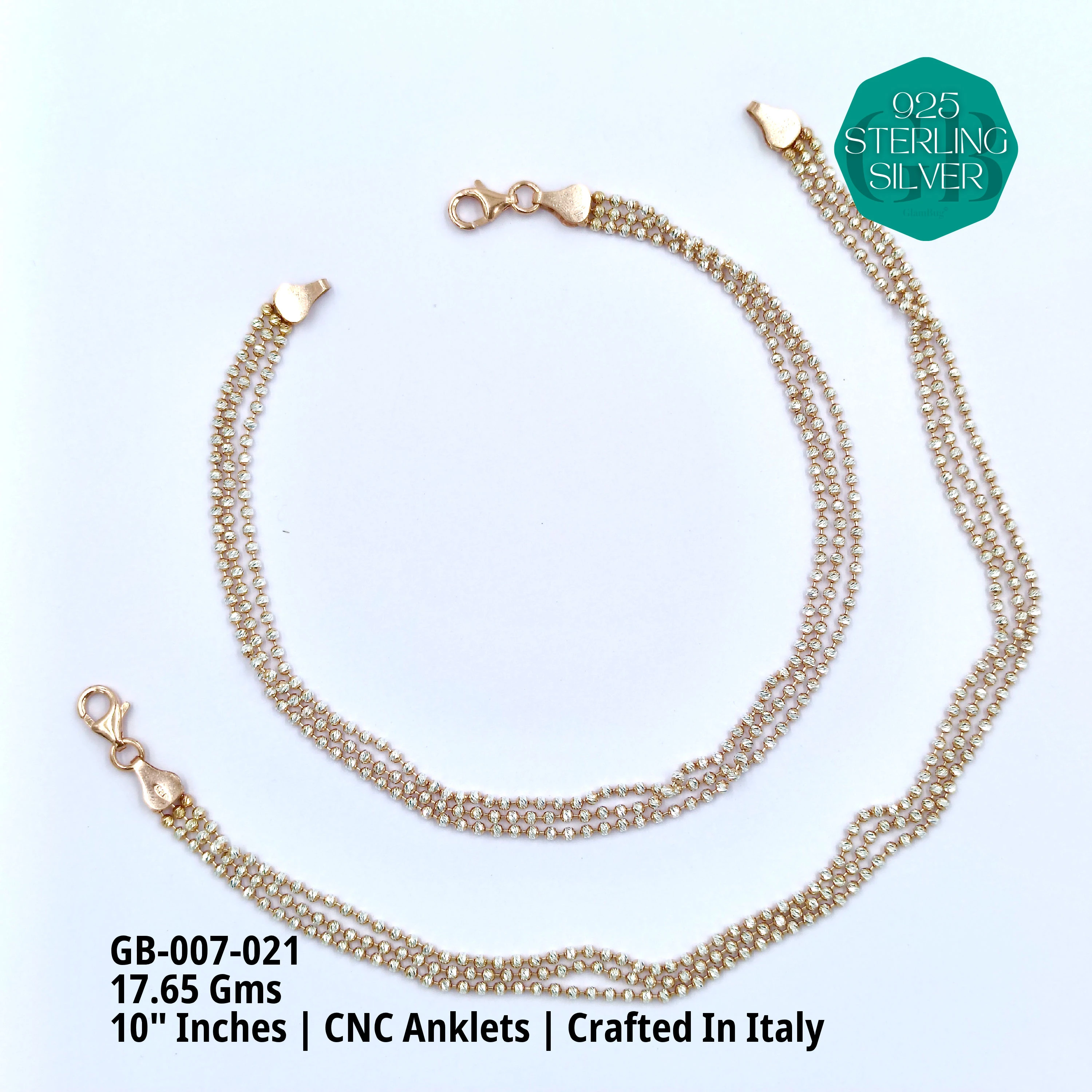 ITALY CNC BALL ANKLET - Premium 925 Silver Jewellery - SKU: GB-007-021 - Hyderabad Silver Importers