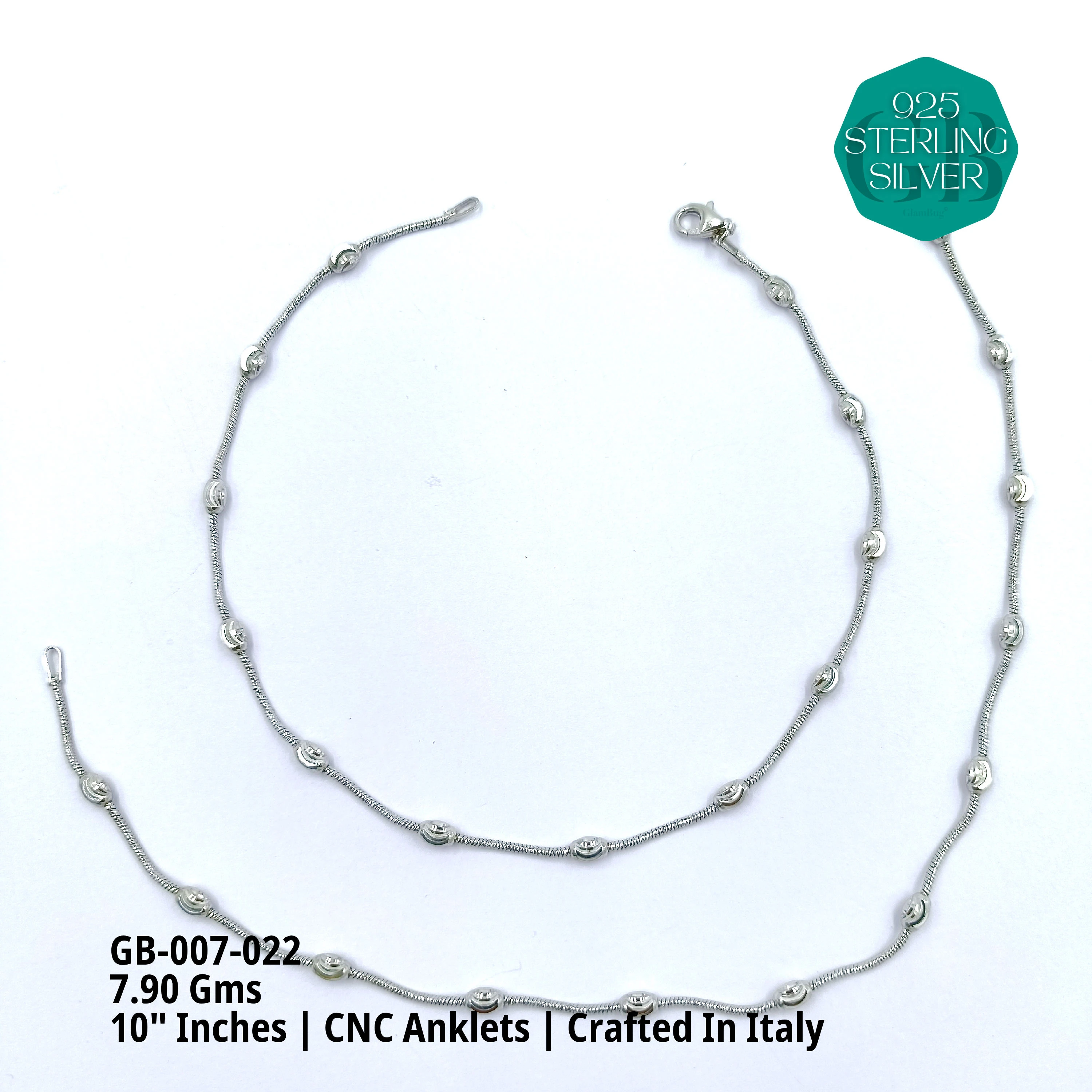ITALY CNC BALL ANKLET - Premium 925 Silver Jewellery - SKU: GB-007-022 - Hyderabad Silver Importers