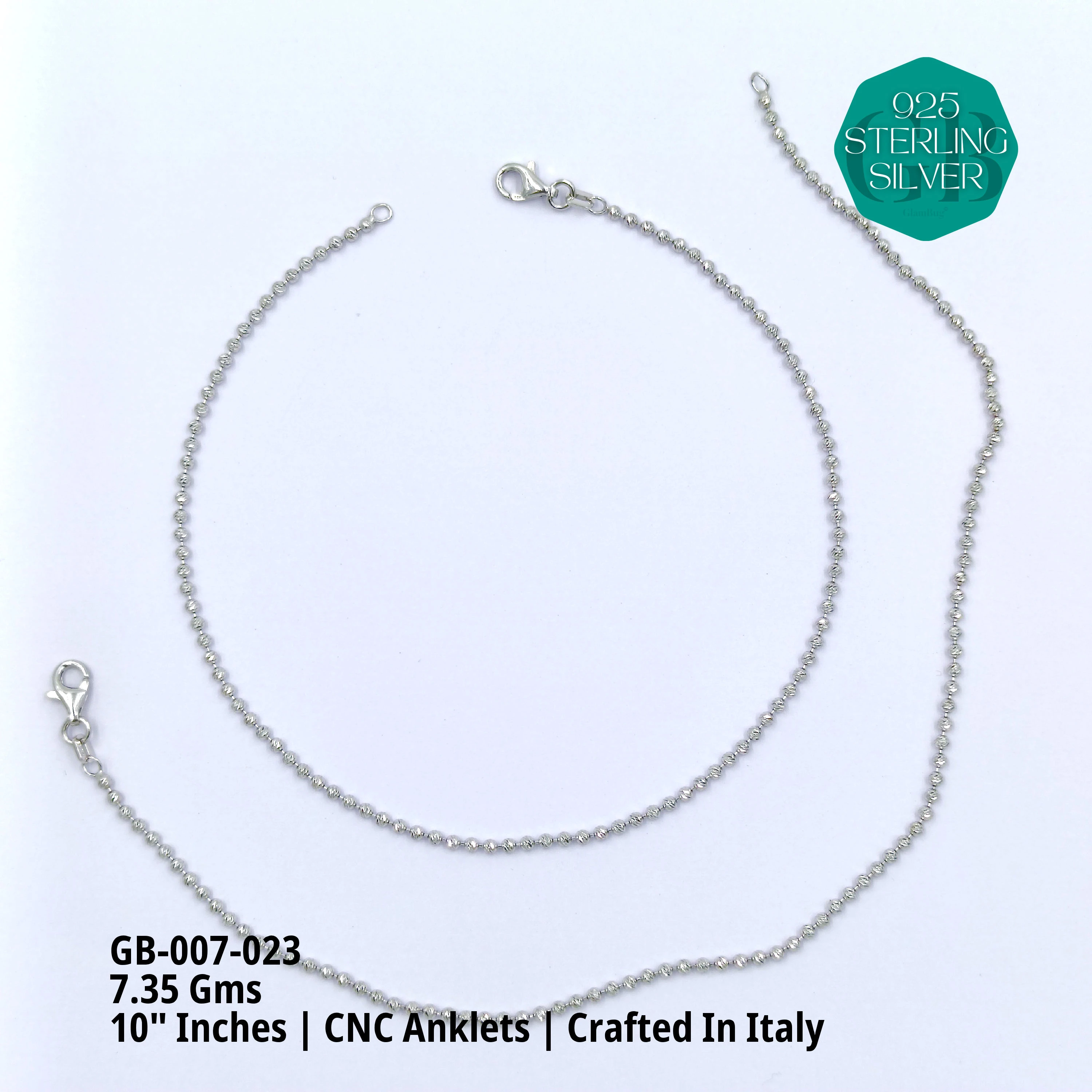 ITALY CNC BALL ANKLET - Premium 925 Silver Jewellery - SKU: GB-007-023 - Hyderabad Silver Importers