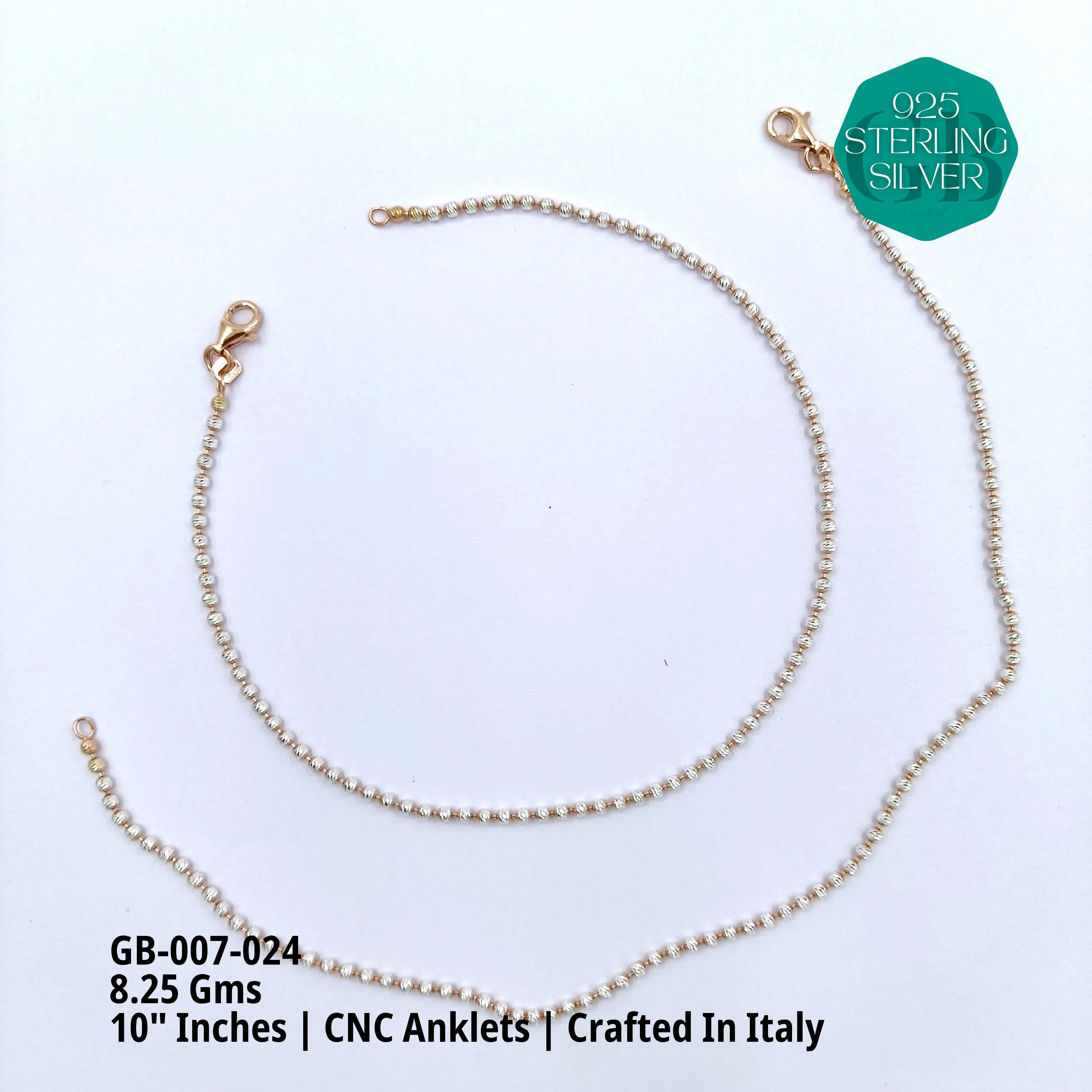 ITALY CNC BALL ANKLET - Premium 925 Silver Jewellery - SKU: GB-007-024 - Hyderabad Silver Importers