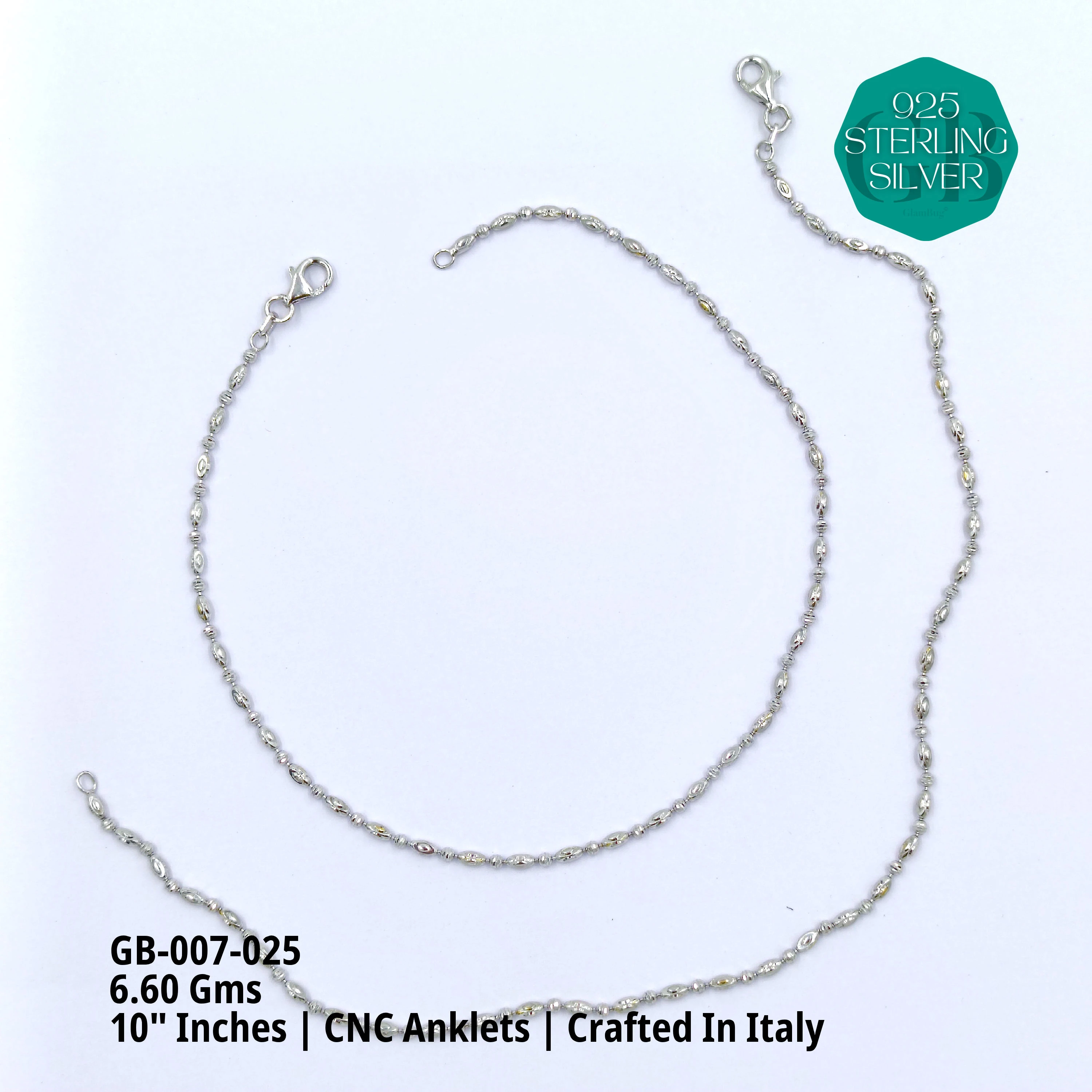 ITALY CNC BALL ANKLET - Premium 925 Silver Jewellery - SKU: GB-007-025 - Hyderabad Silver Importers