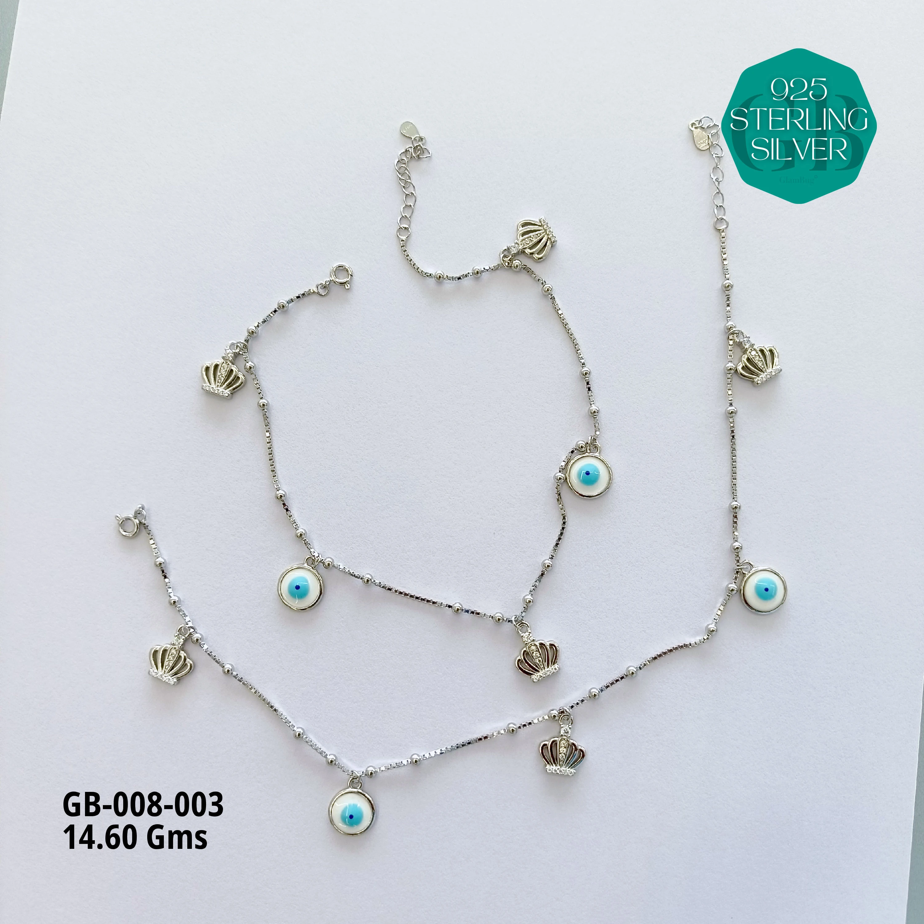 ITALY CNC BALL ELASTIC ANKLETS - Premium 925 Silver Jewellery - SKU: GB-008-003 - Hyderabad Silver Importers