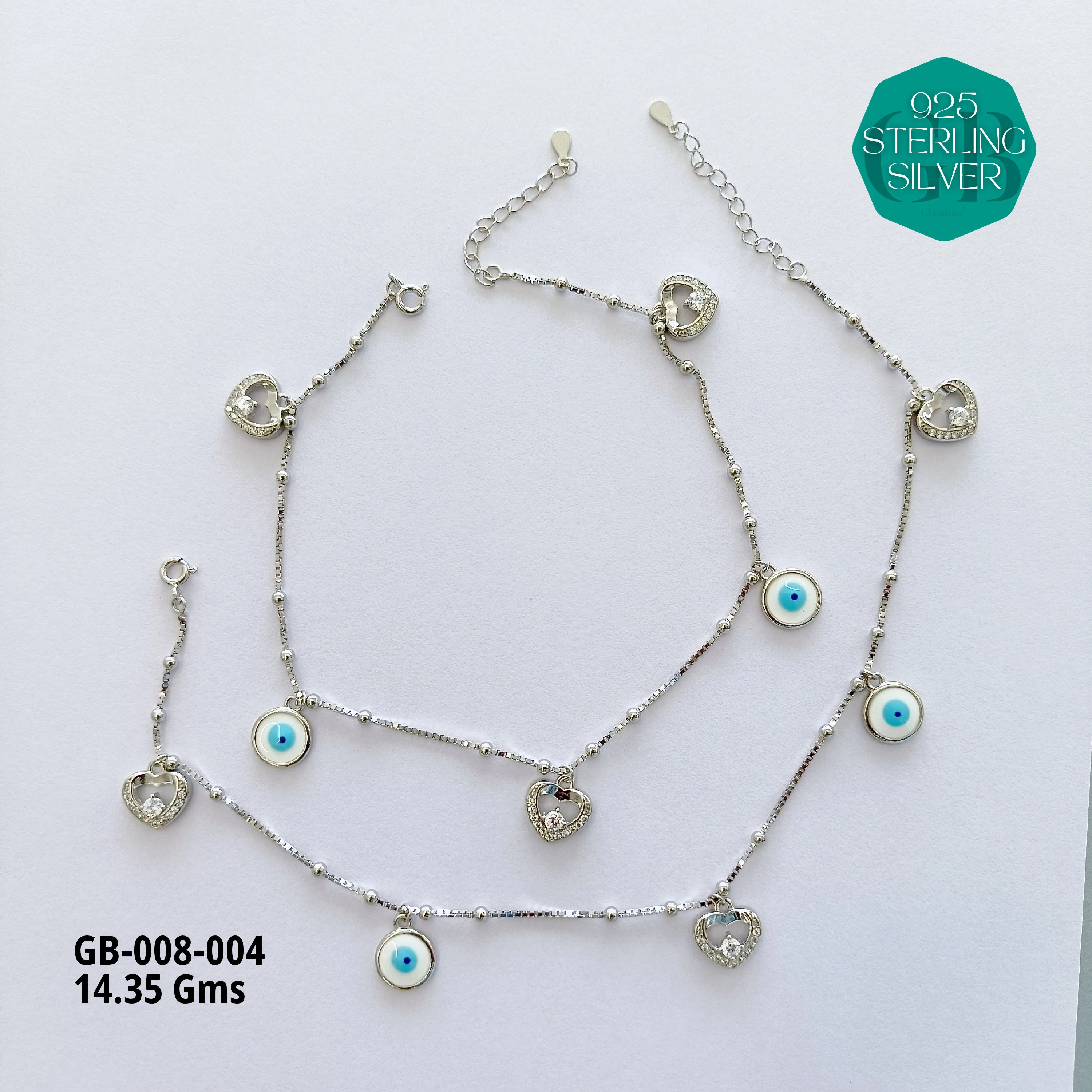 ITALY CNC BALL ELASTIC ANKLETS - Premium 925 Silver Jewellery - SKU: GB-008-004 - Hyderabad Silver Importers