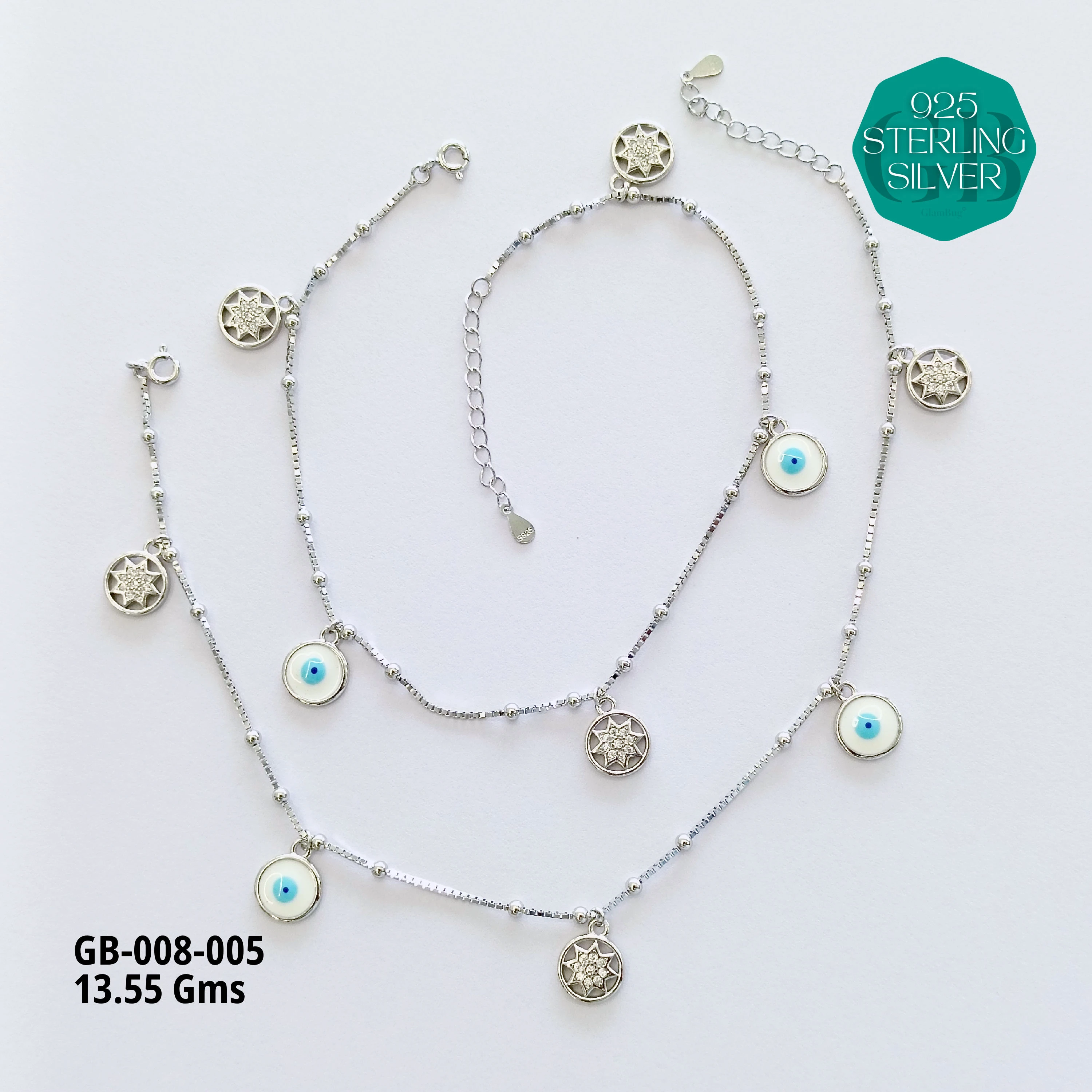 ITALY CNC BALL ELASTIC ANKLETS - Premium 925 Silver Jewellery - SKU: GB-008-005 - Hyderabad Silver Importers