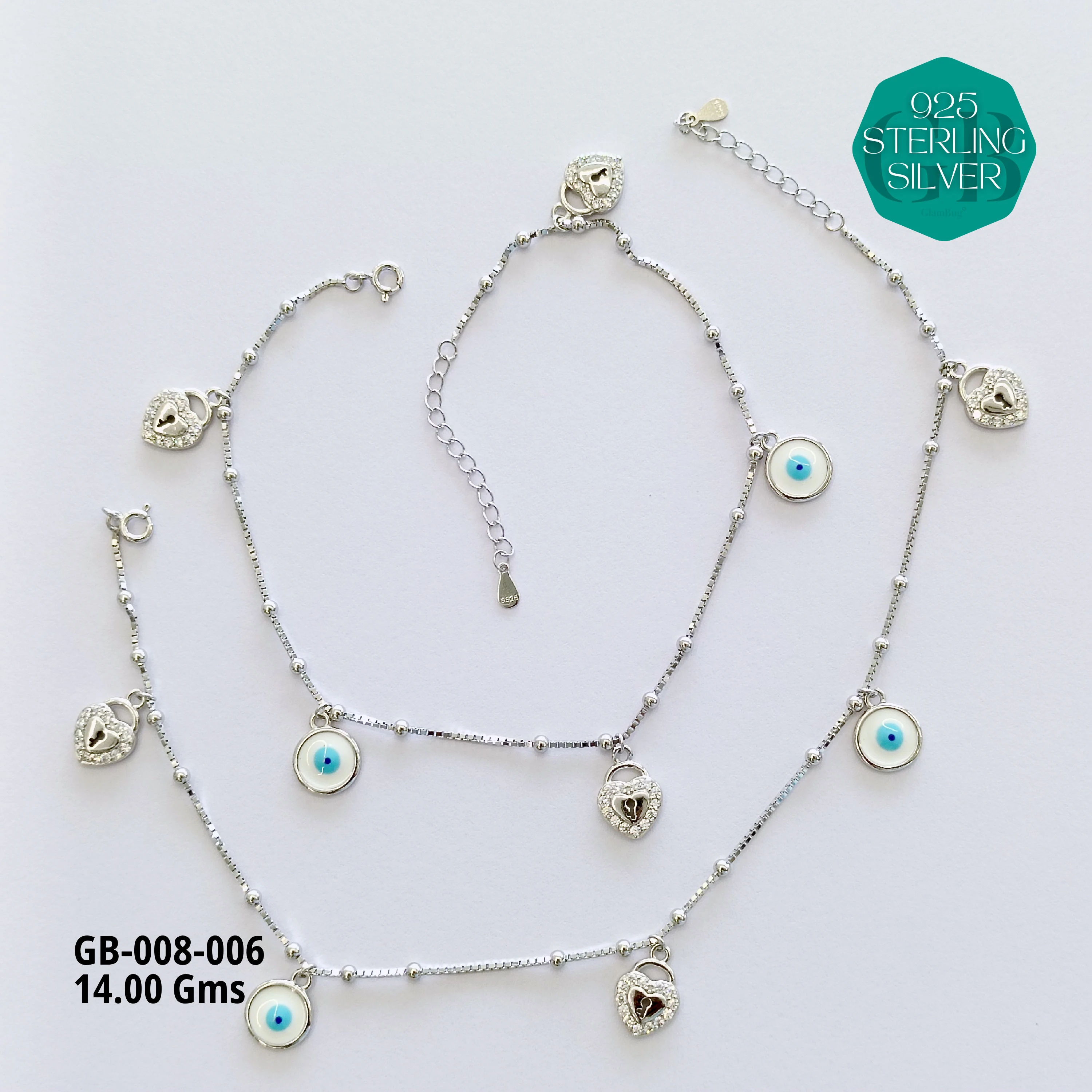 ITALY CNC BALL ELASTIC ANKLETS - Premium 925 Silver Jewellery - SKU: GB-008-006 - Hyderabad Silver Importers