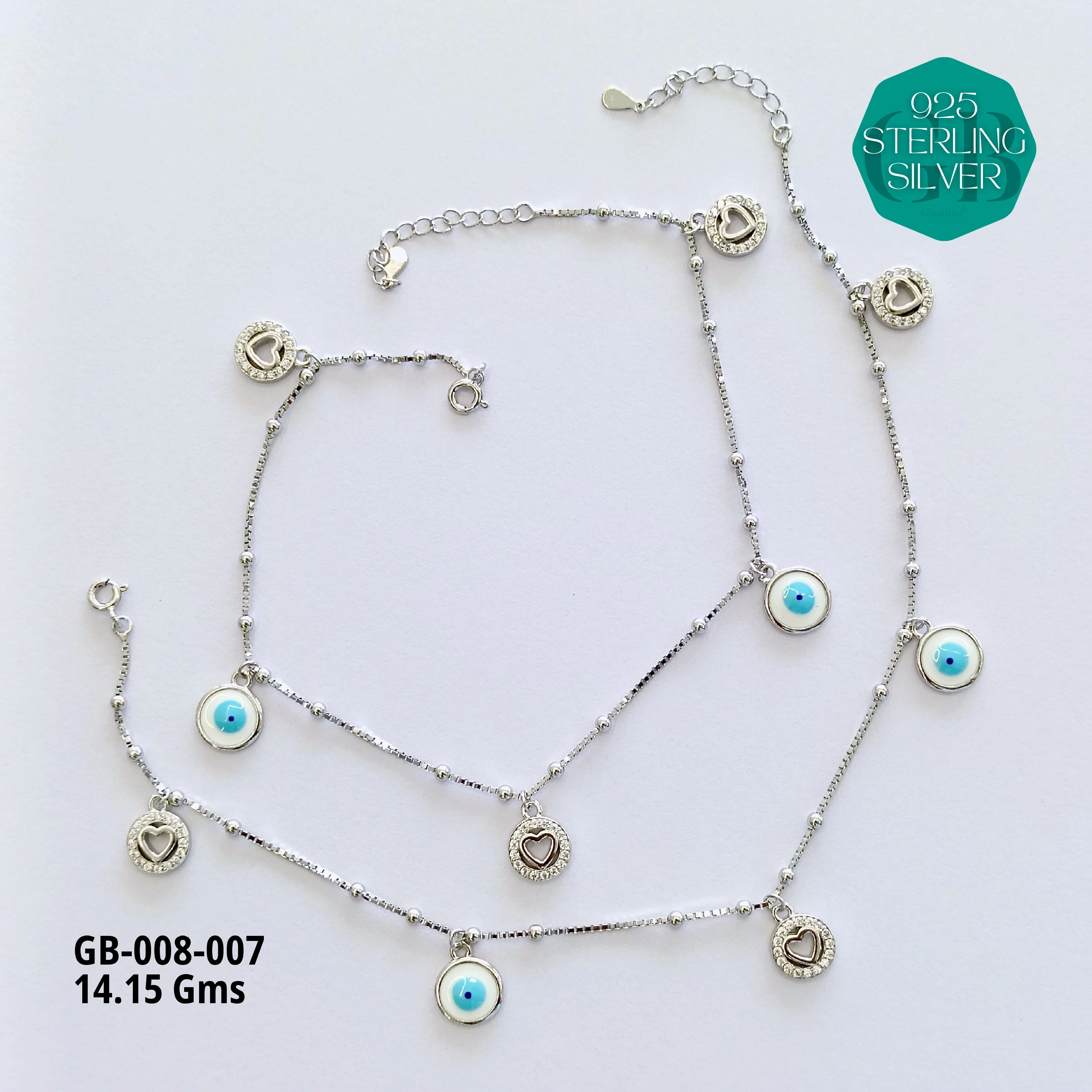 ITALY CNC BALL ELASTIC ANKLETS - Premium 925 Silver Jewellery - SKU: GB-008-007 - Hyderabad Silver Importers