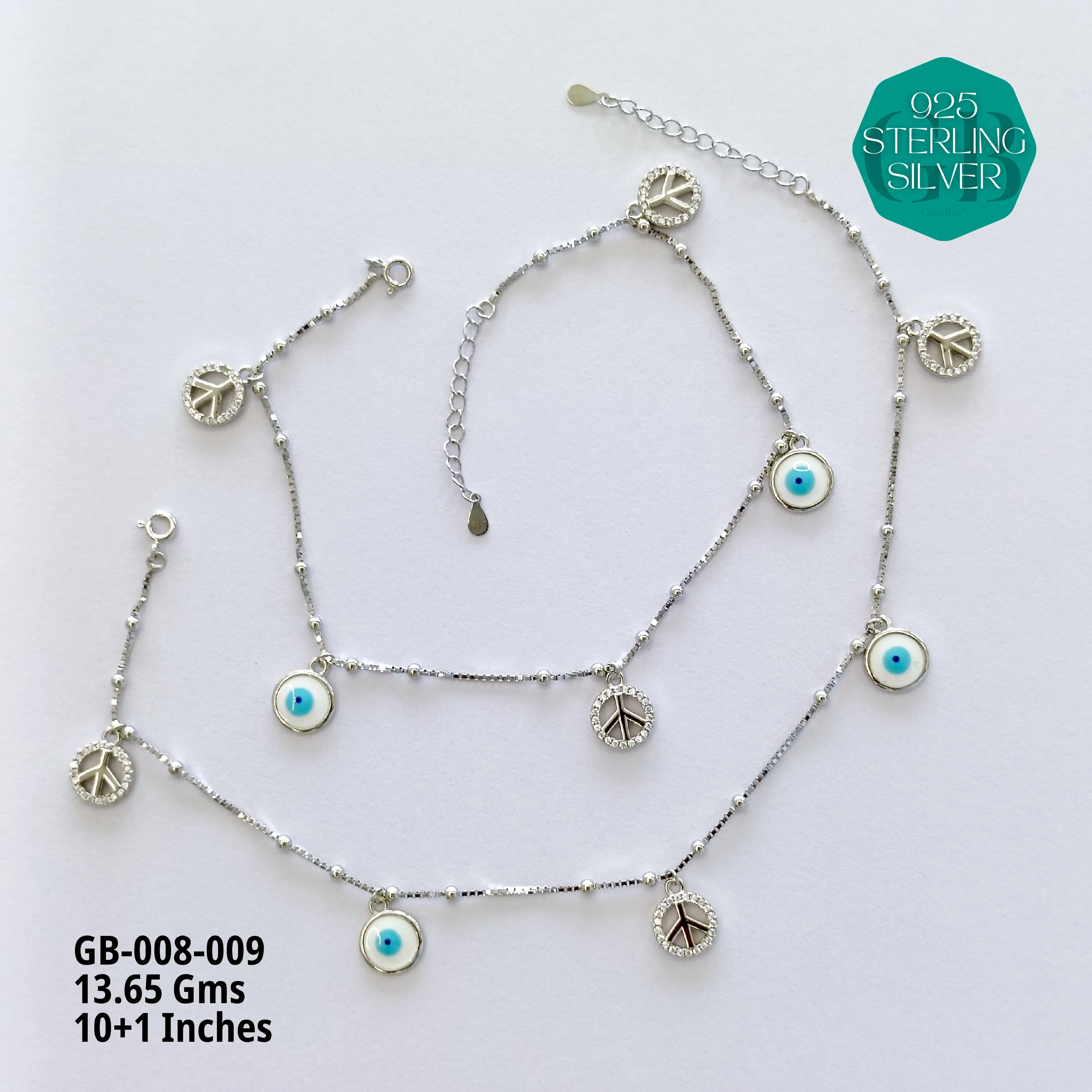 ITALY CNC BALL ELASTIC ANKLETS - Premium 925 Silver Jewellery - SKU: GB-008-009 - Hyderabad Silver Importers