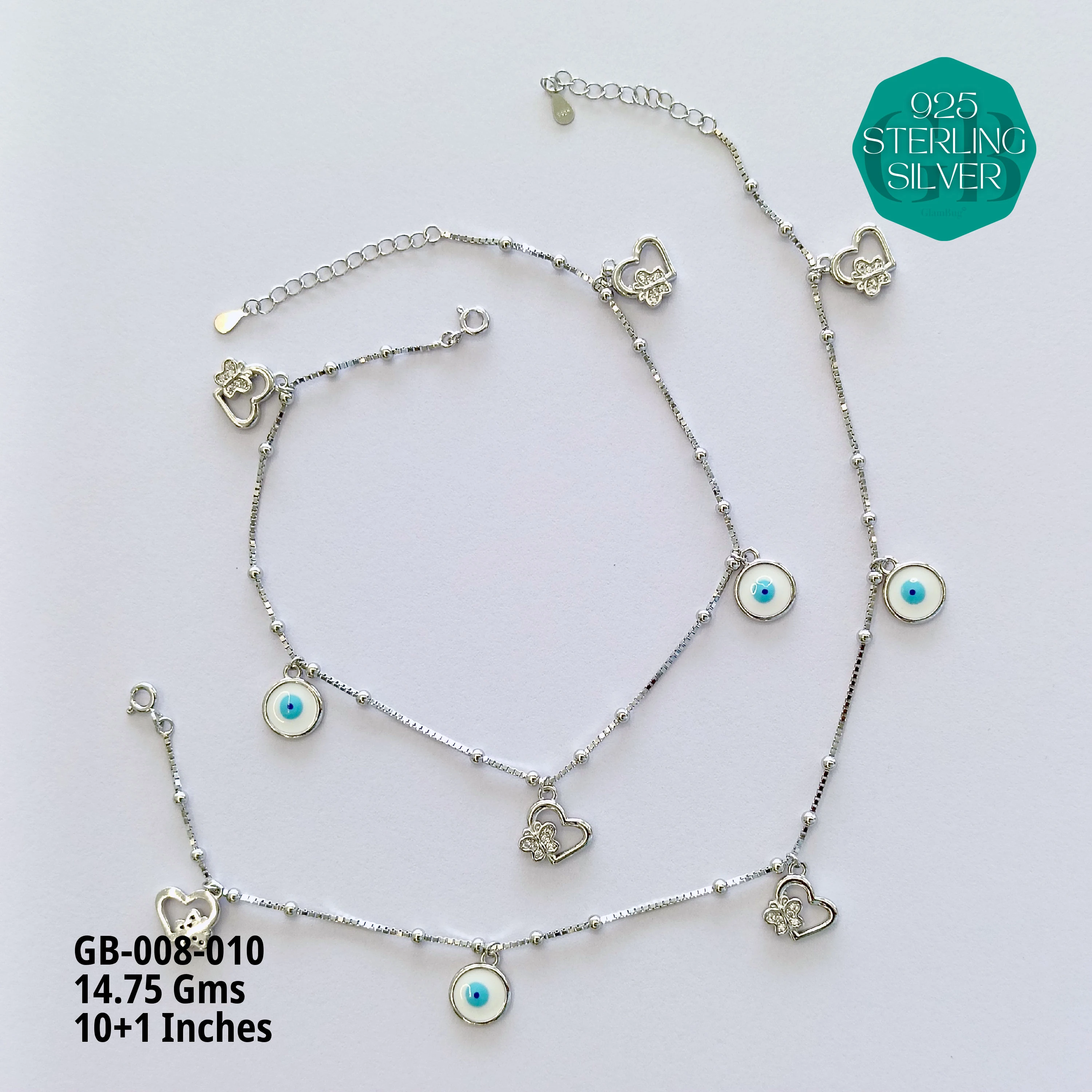 ITALY CNC BALL ELASTIC ANKLETS - Premium 925 Silver Jewellery - SKU: GB-008-010 - Hyderabad Silver Importers