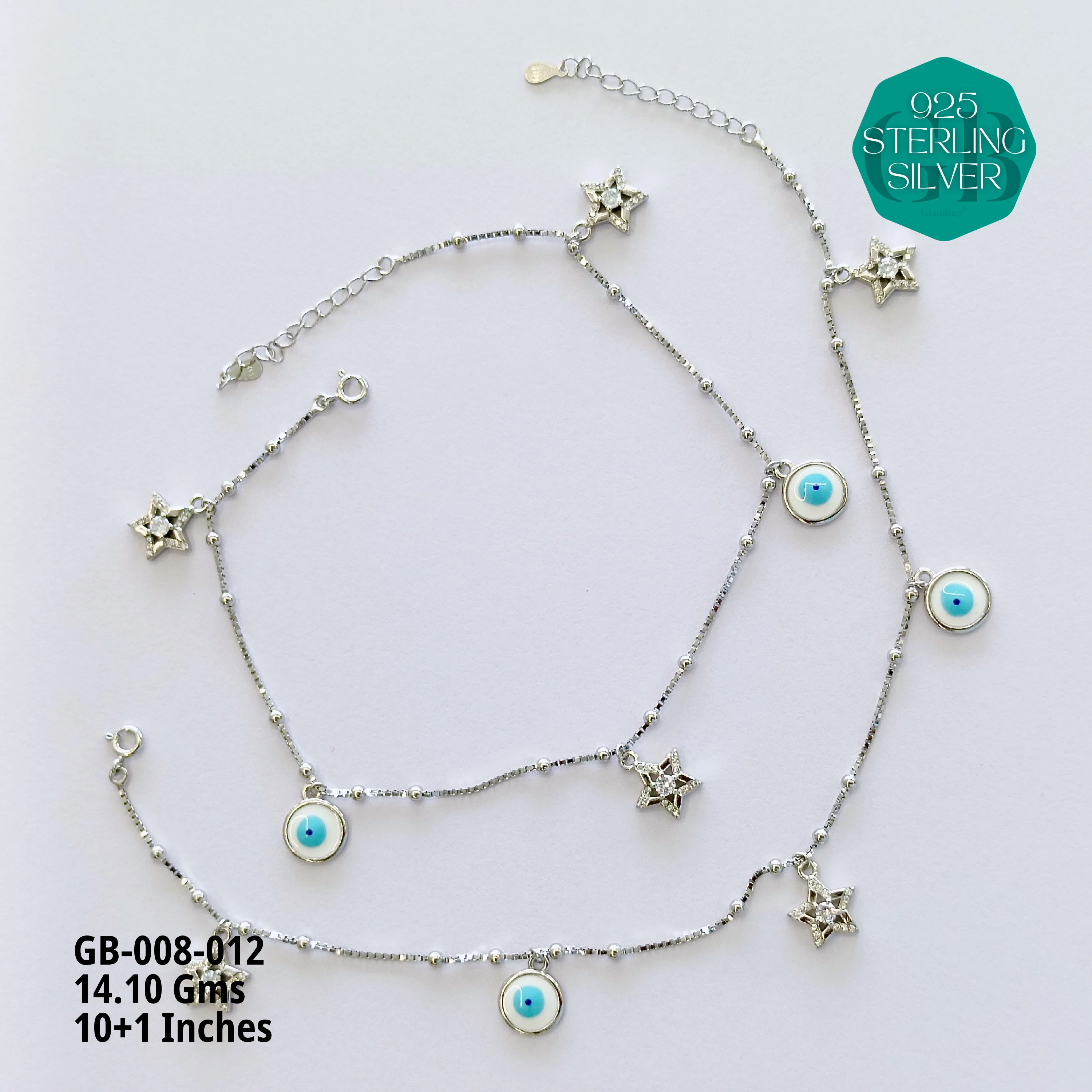 ITALY CNC BALL ELASTIC ANKLETS - Premium 925 Silver Jewellery - SKU: GB-008-012 - Hyderabad Silver Importers