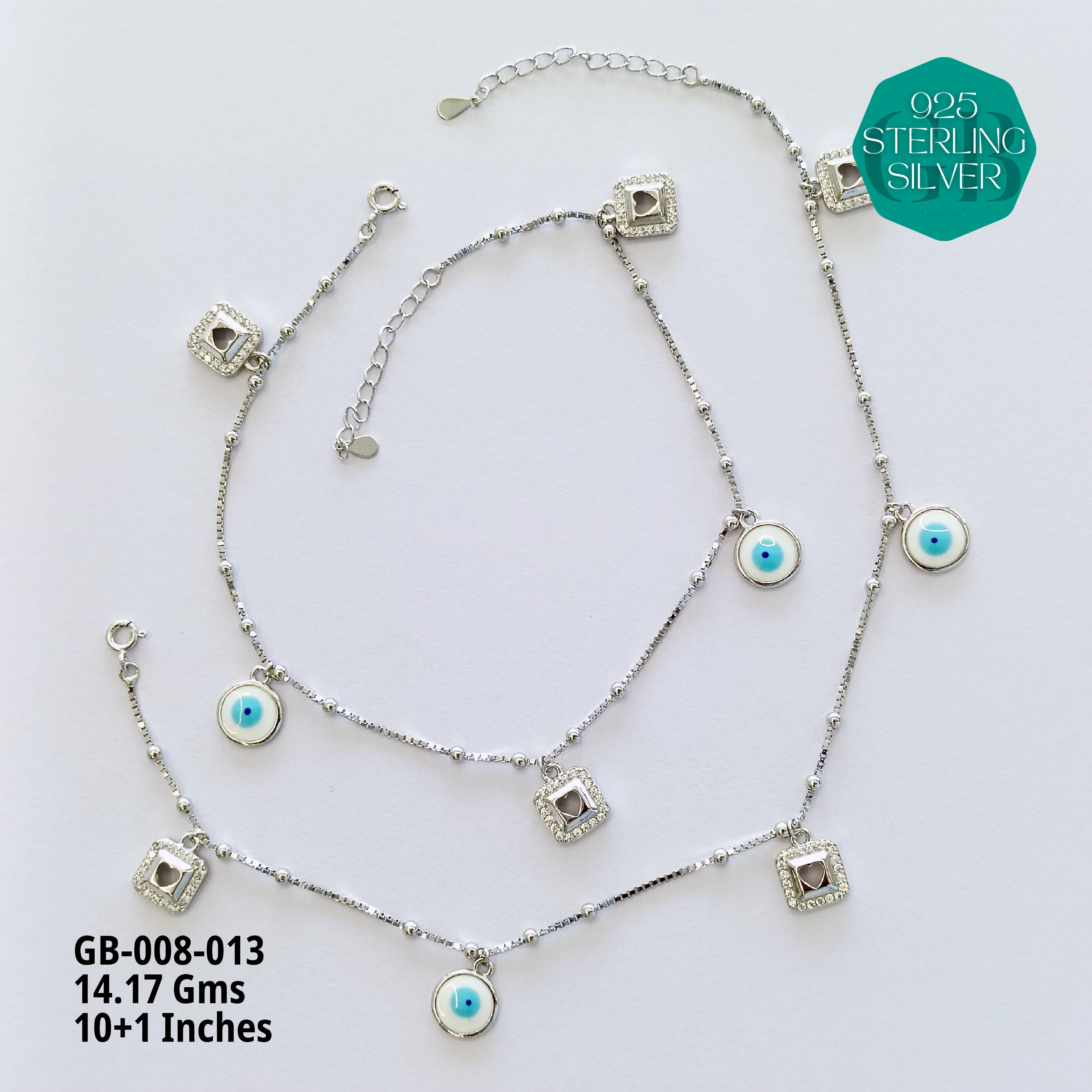 ITALY CNC BALL ELASTIC ANKLETS - Premium 925 Silver Jewellery - SKU: GB-008-013 - Hyderabad Silver Importers