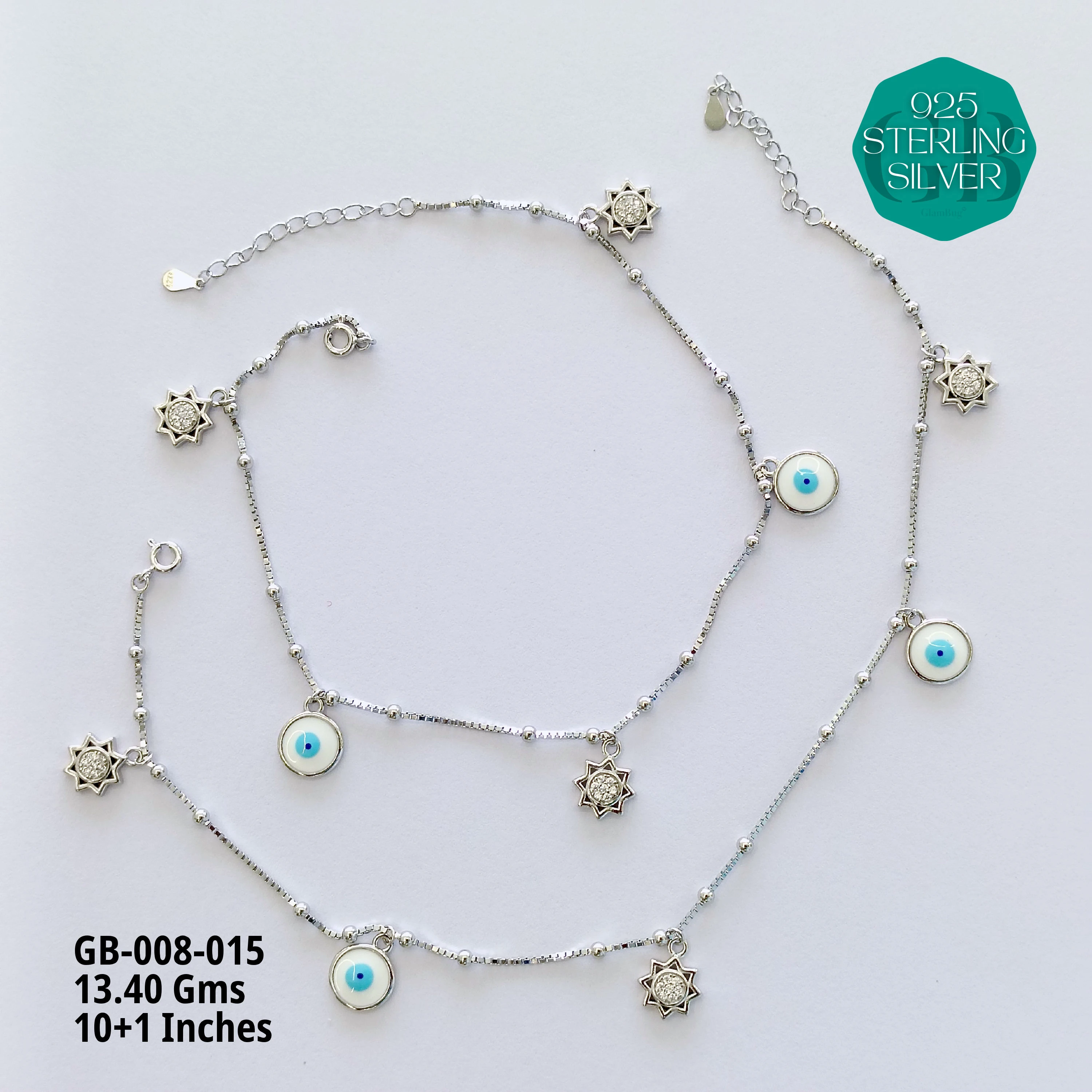 ITALY CNC BALL ELASTIC ANKLETS - Premium 925 Silver Jewellery - SKU: GB-008-015 - Hyderabad Silver Importers