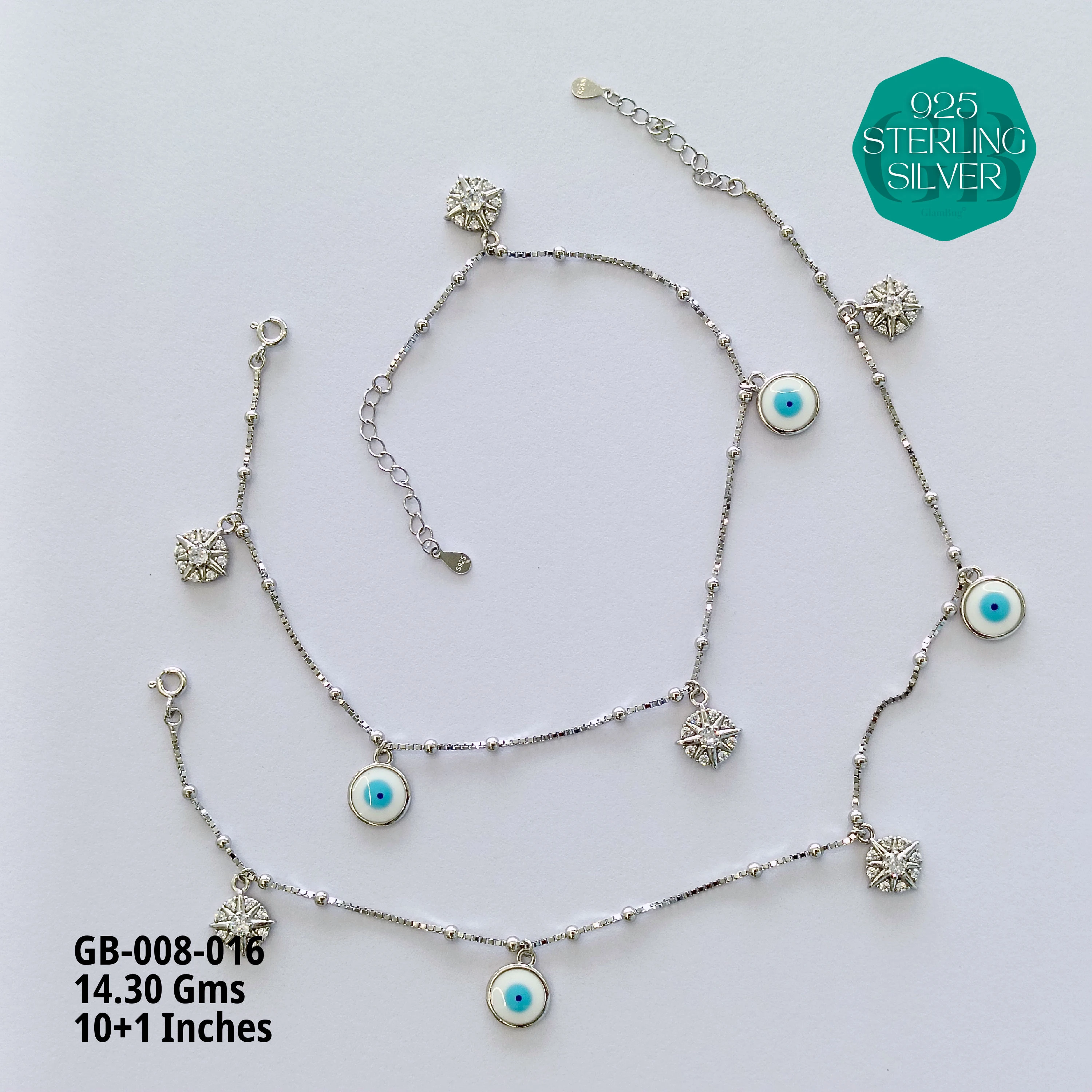 ITALY CNC BALL ELASTIC ANKLETS - Premium 925 Silver Jewellery - SKU: GB-008-016 - Hyderabad Silver Importers