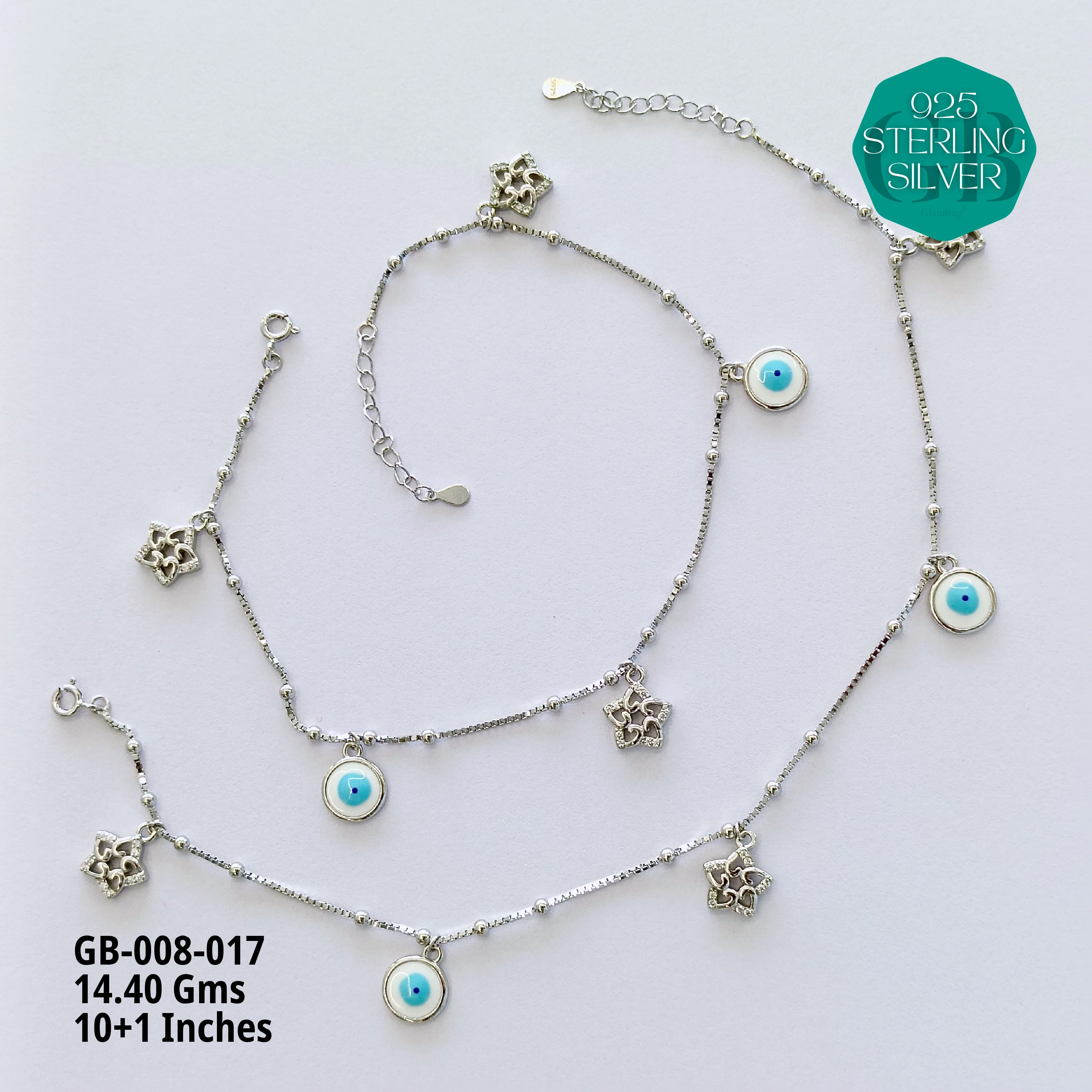 ITALY CNC BALL ELASTIC ANKLETS - Premium 925 Silver Jewellery - SKU: GB-008-017 - Hyderabad Silver Importers