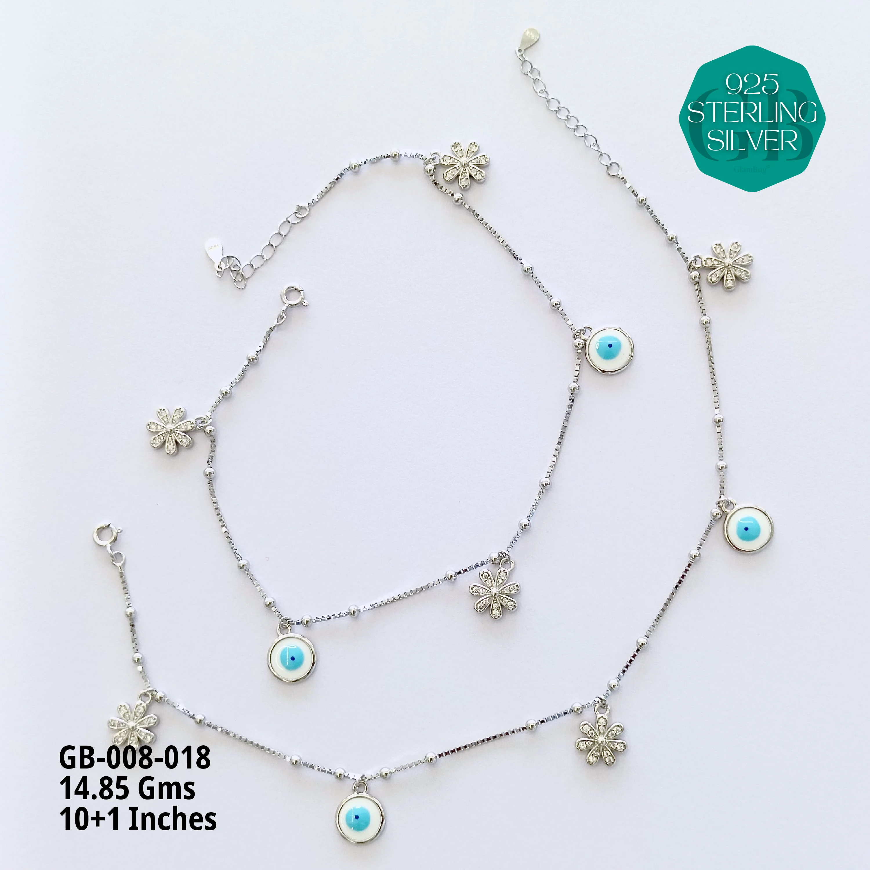 ITALY CNC BALL ELASTIC ANKLETS - Premium 925 Silver Jewellery - SKU: GB-008-018 - Hyderabad Silver Importers