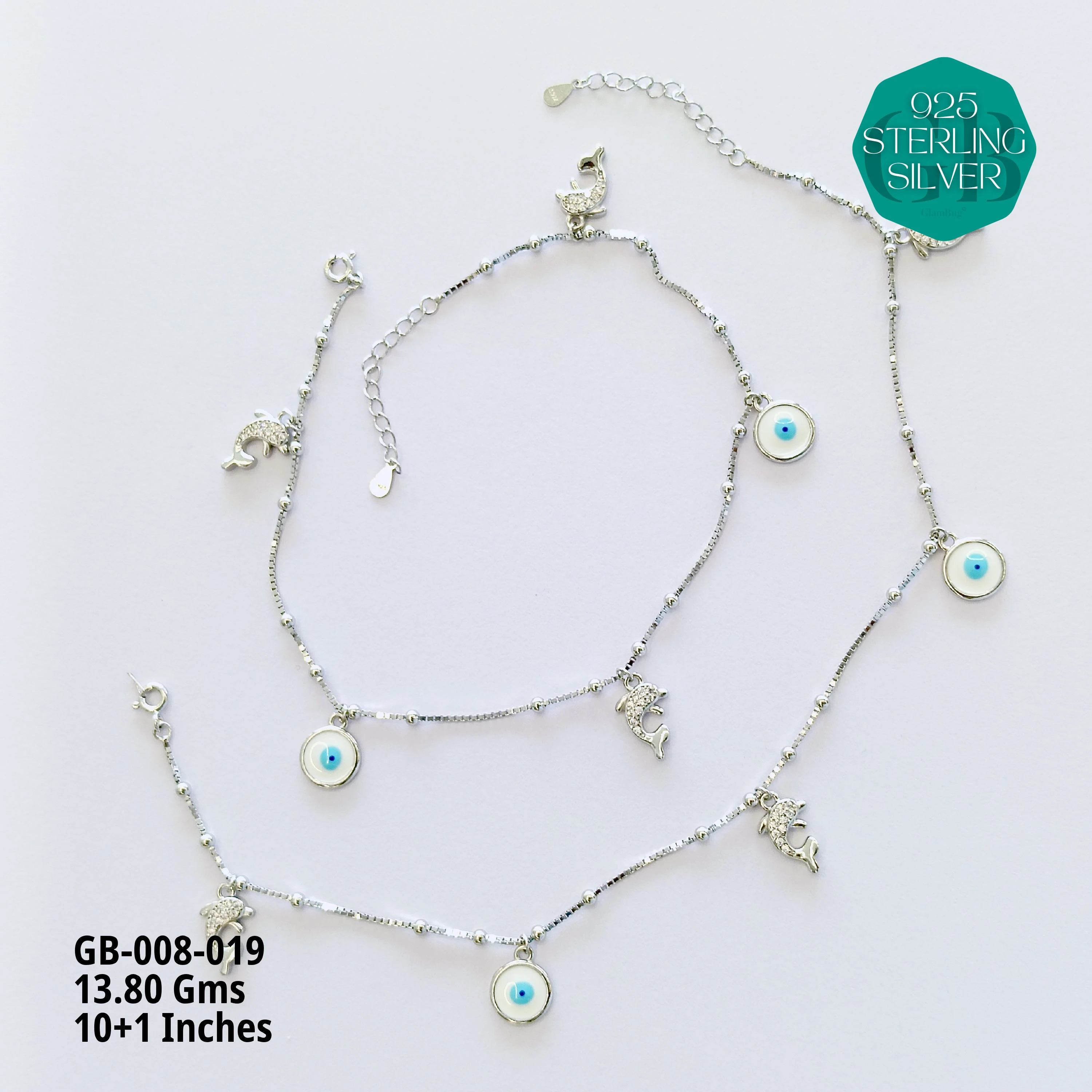 ITALY CNC BALL ELASTIC ANKLETS - Premium 925 Silver Jewellery - SKU: GB-008-019 - Hyderabad Silver Importers