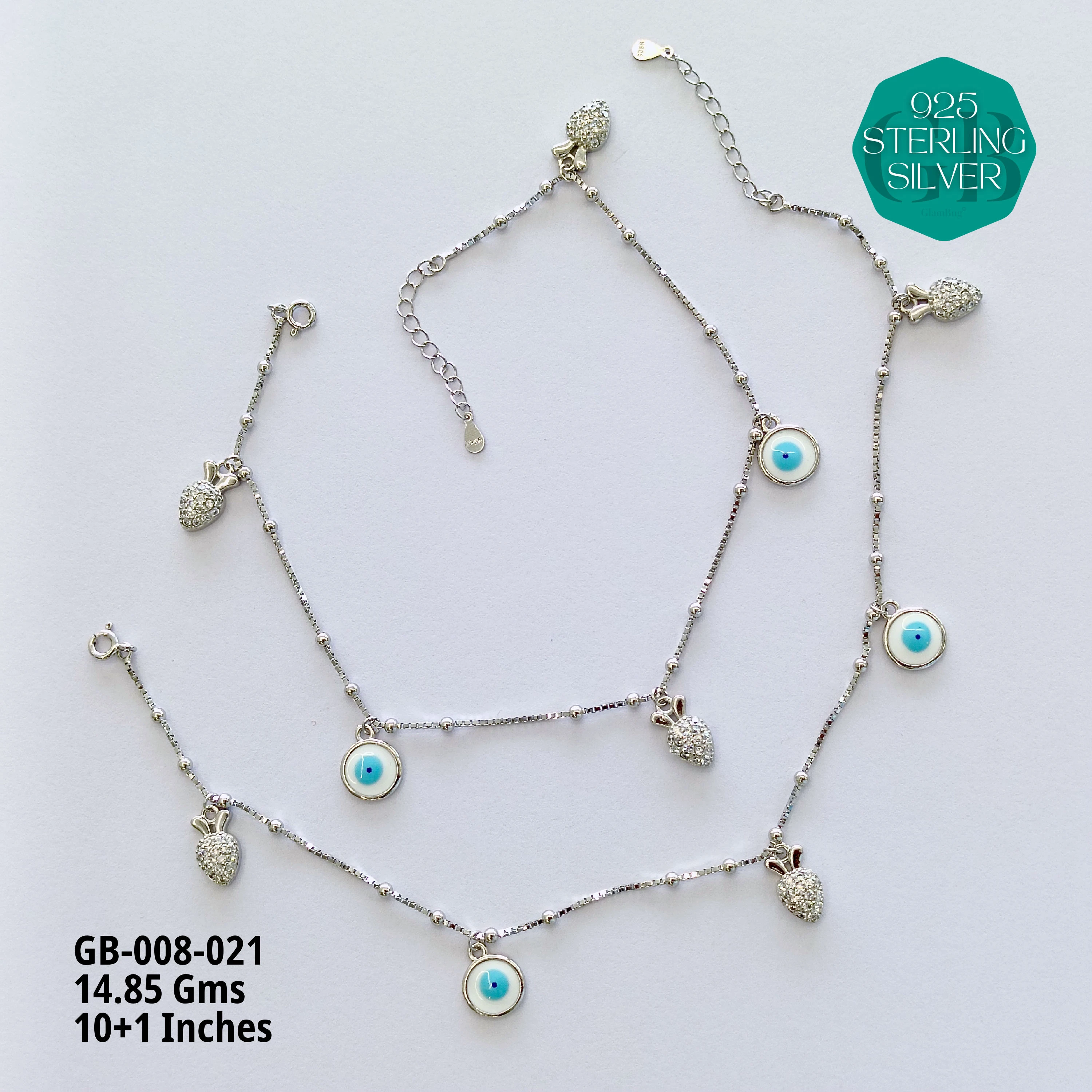 ITALY CNC BALL ELASTIC ANKLETS - Premium 925 Silver Jewellery - SKU: GB-008-021 - Hyderabad Silver Importers