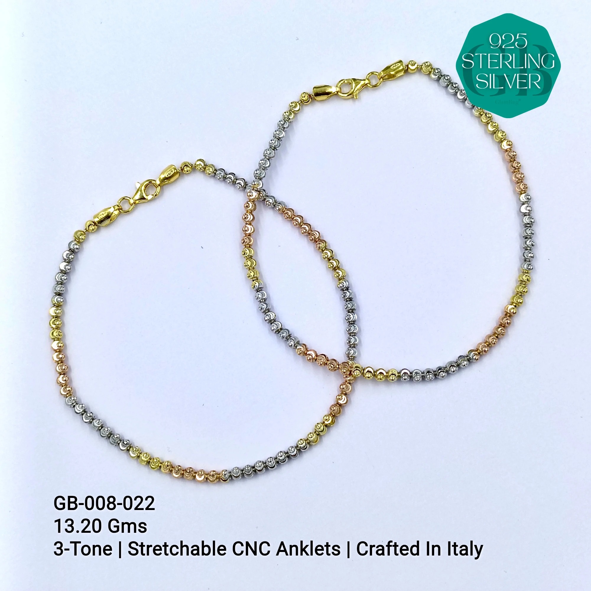 ITALY CNC BALL ELASTIC ANKLETS - Premium 925 Silver Jewellery - SKU: GB-008-022 - Hyderabad Silver Importers