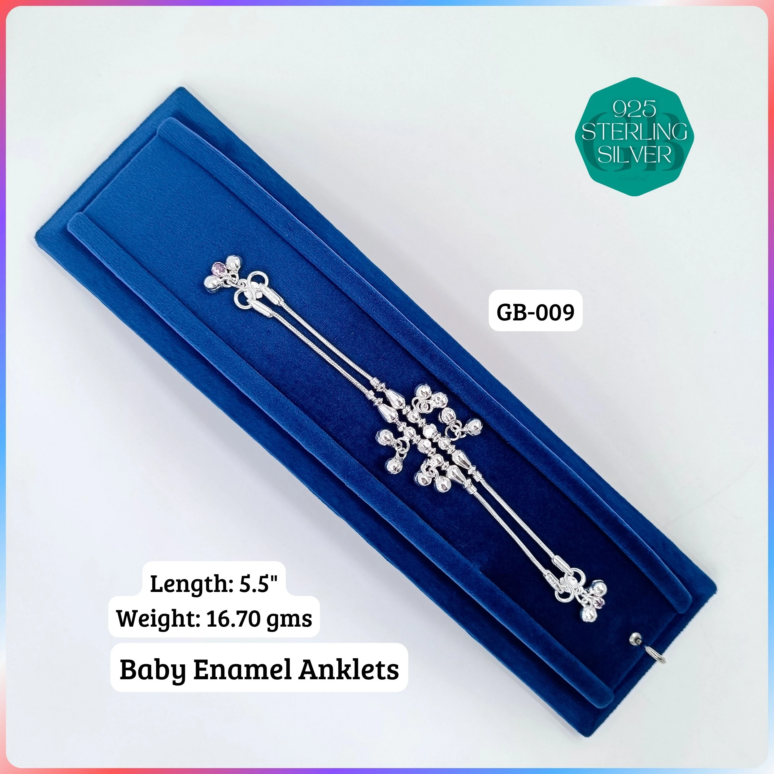 HP BABY ENAMEL ANKLET - Premium 925 Silver Jewellery - SKU: GB-009-001 - Hyderabad Silver Importers