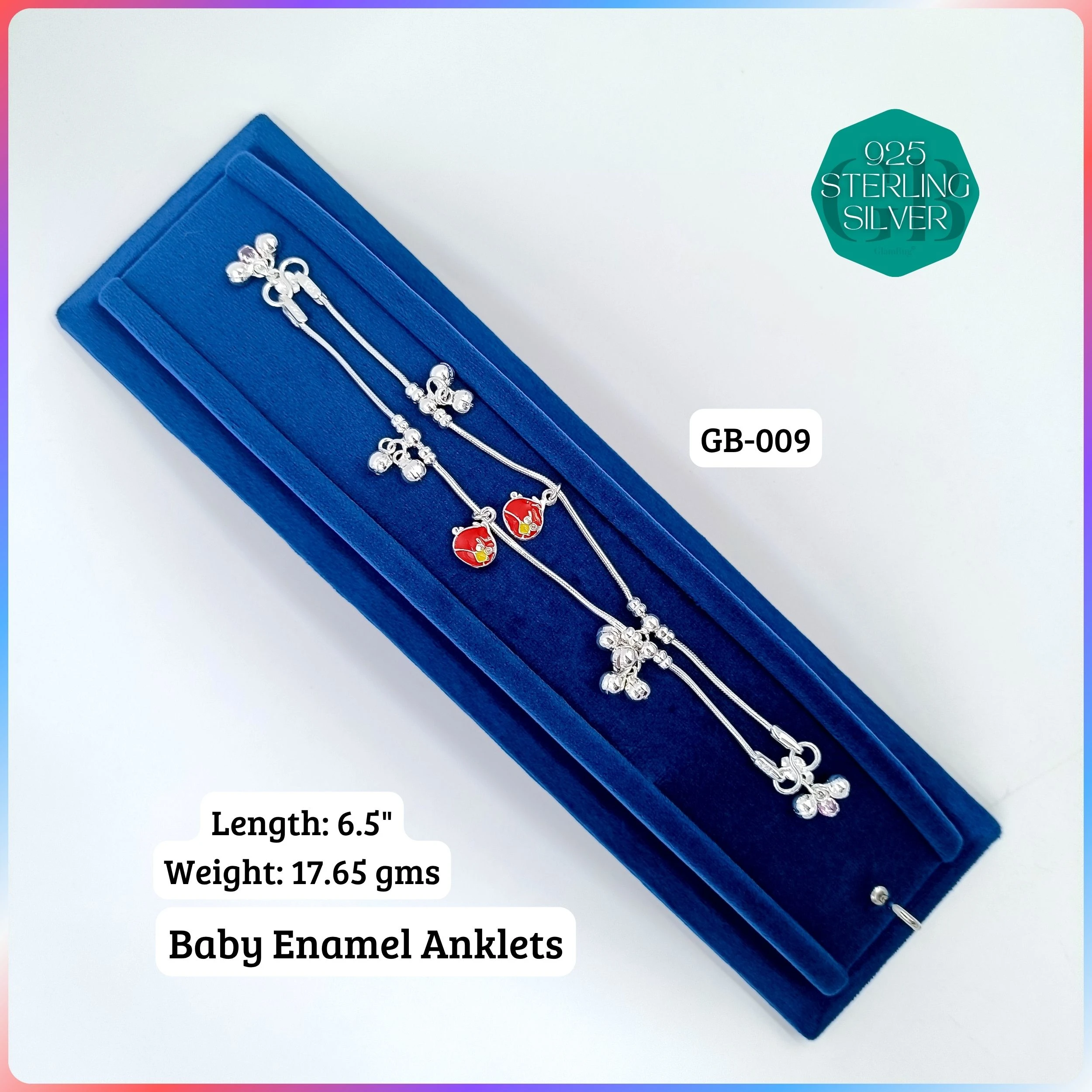 HP BABY ENAMEL ANKLET - Premium 925 Silver Jewellery - SKU: GB-009-006 - Hyderabad Silver Importers