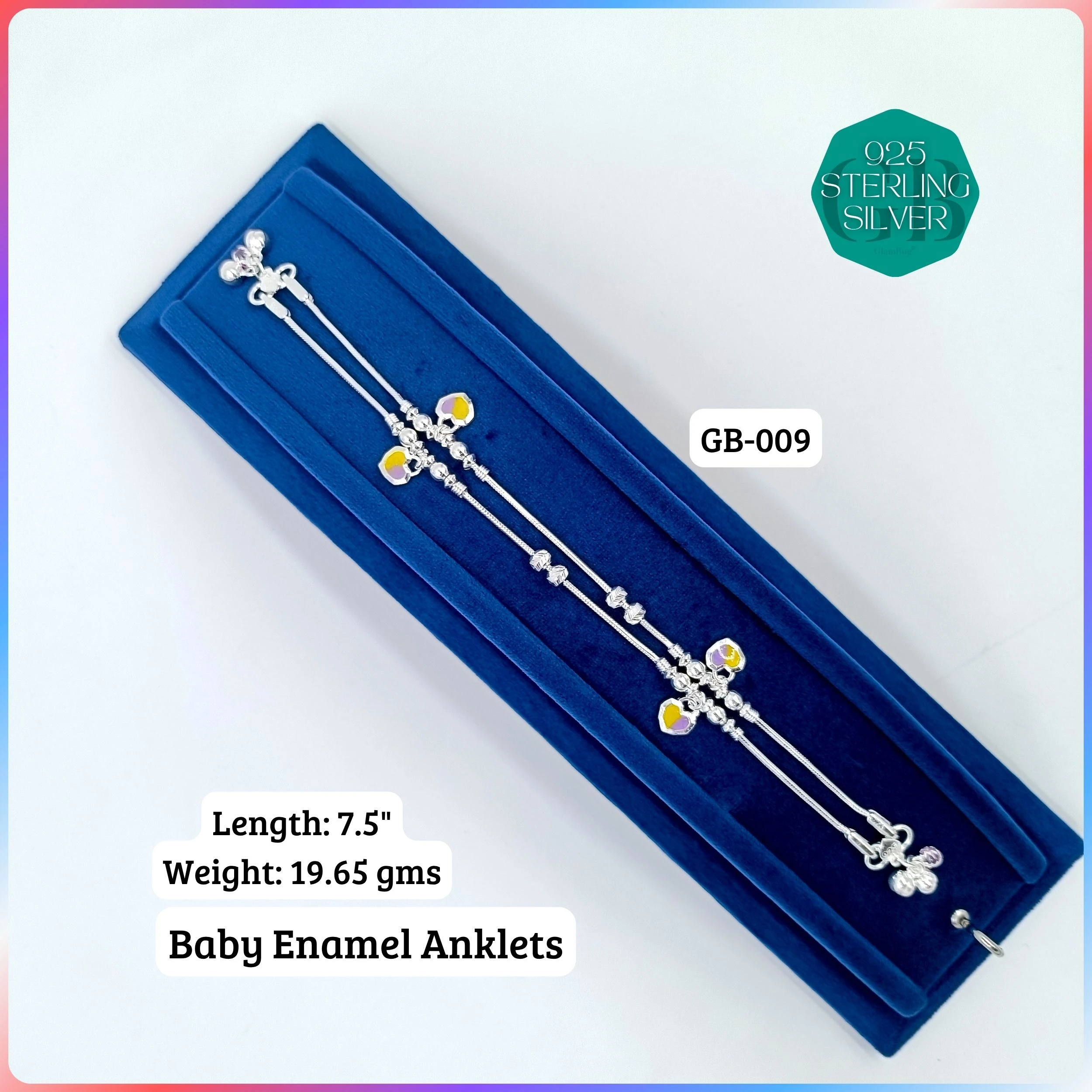 HP BABY ENAMEL ANKLET - Premium 925 Silver Jewellery - SKU: GB-009-007 - Hyderabad Silver Importers