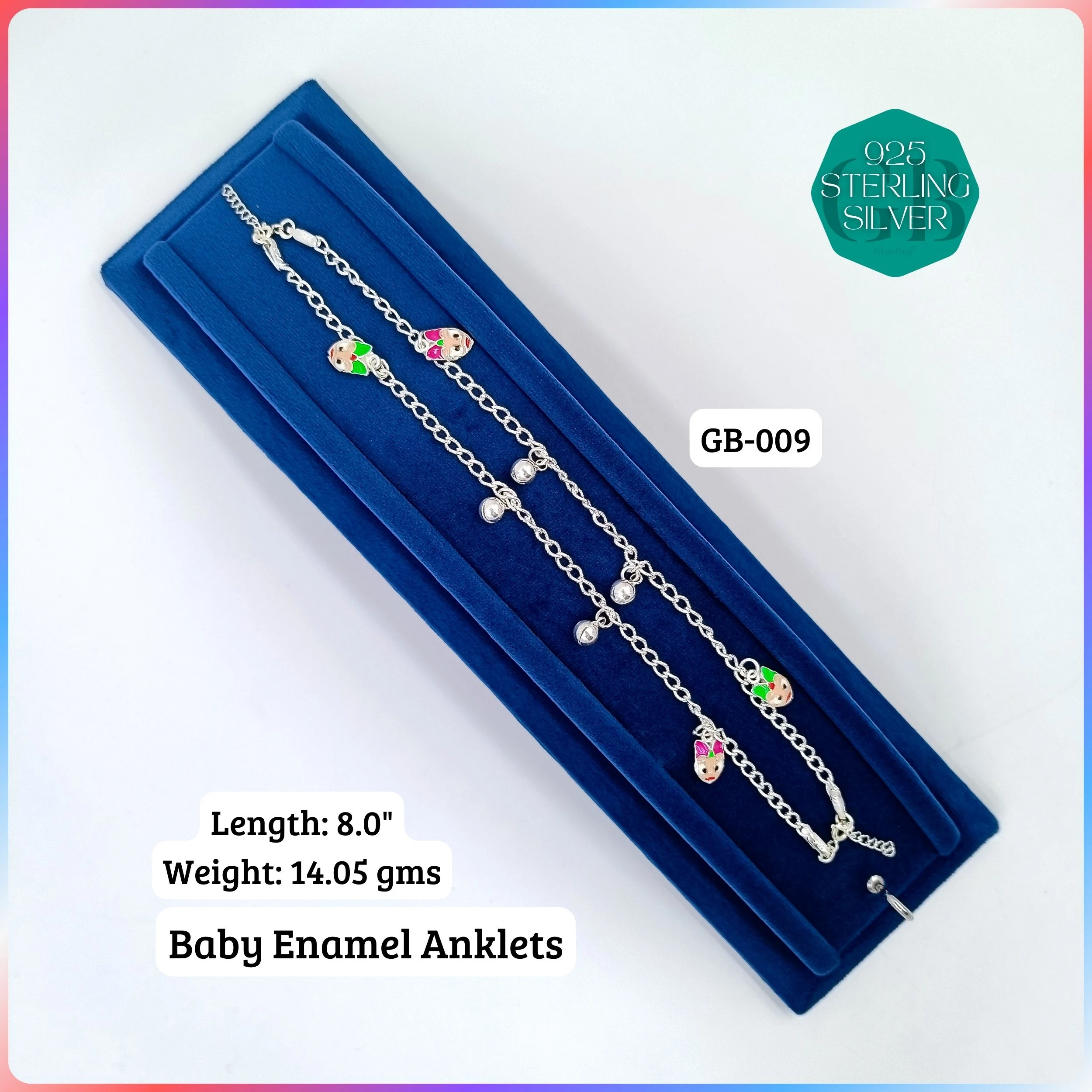 HP BABY ENAMEL ANKLET - Premium 925 Silver Jewellery - SKU: GB-009-008 - Hyderabad Silver Importers