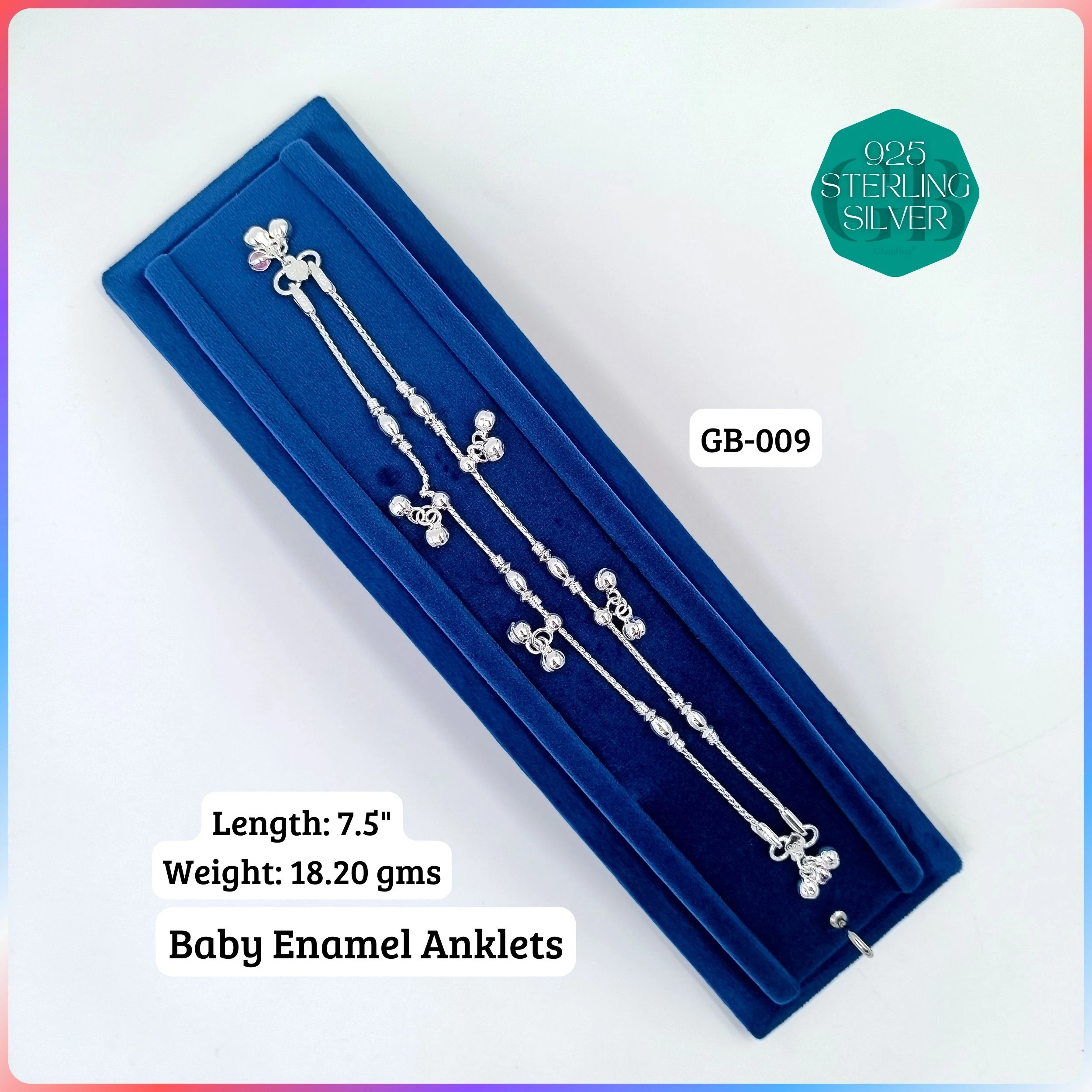 HP BABY ENAMEL ANKLET - Premium 925 Silver Jewellery - SKU: GB-009-011 - Hyderabad Silver Importers