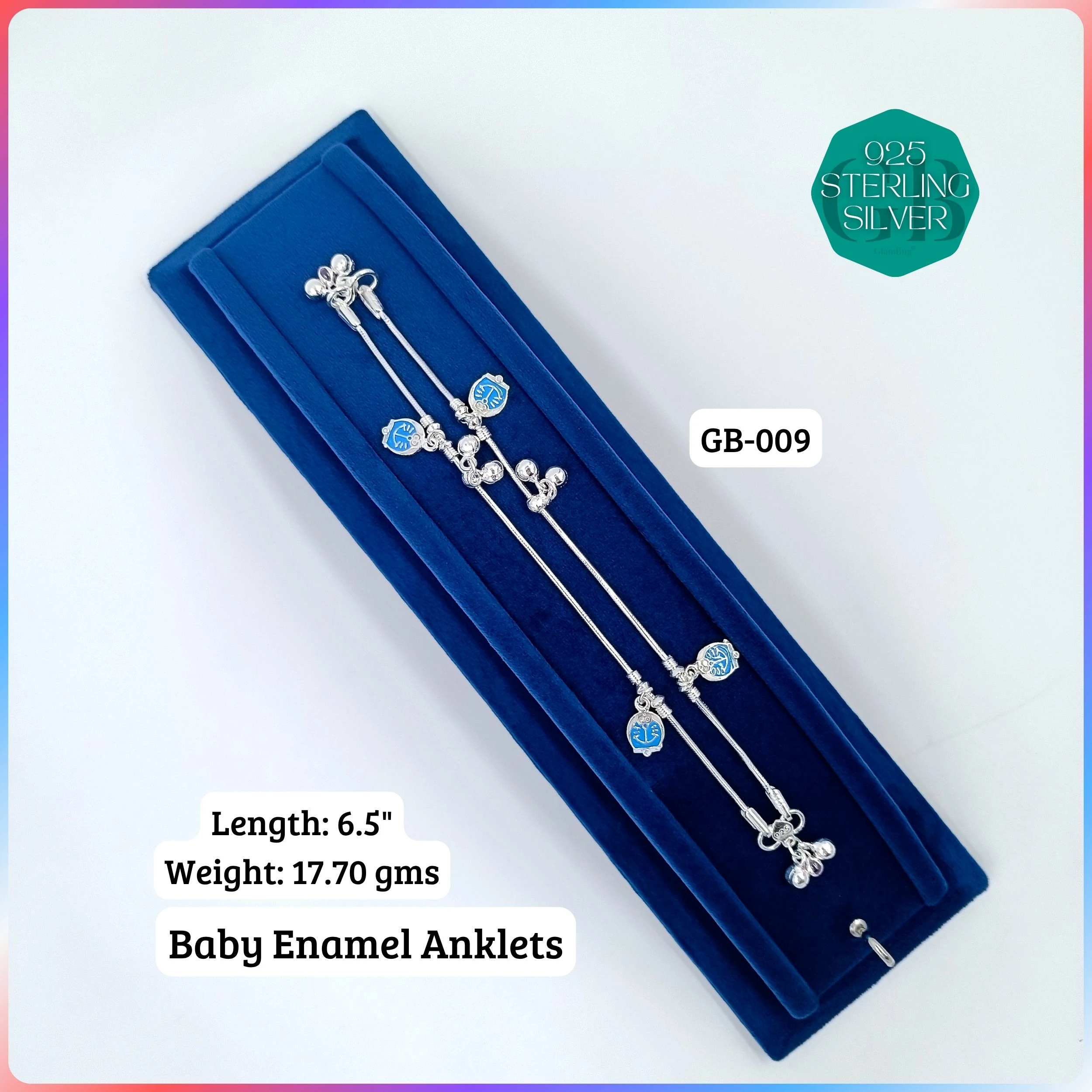 HP BABY ENAMEL ANKLET - Premium 925 Silver Jewellery - SKU: GB-009-013 - Hyderabad Silver Importers