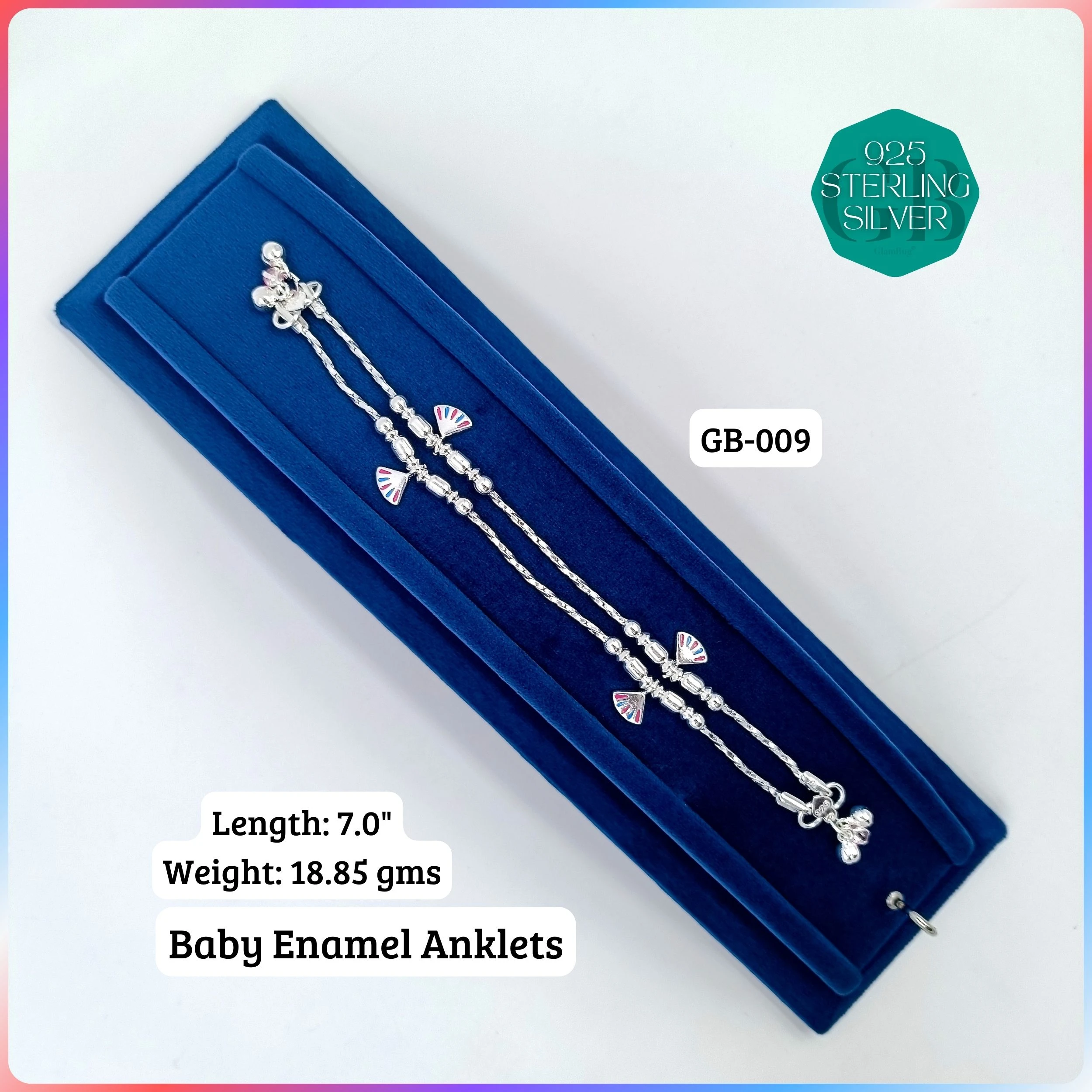 HP BABY ENAMEL ANKLET - Premium 925 Silver Jewellery - SKU: GB-009-015 - Hyderabad Silver Importers
