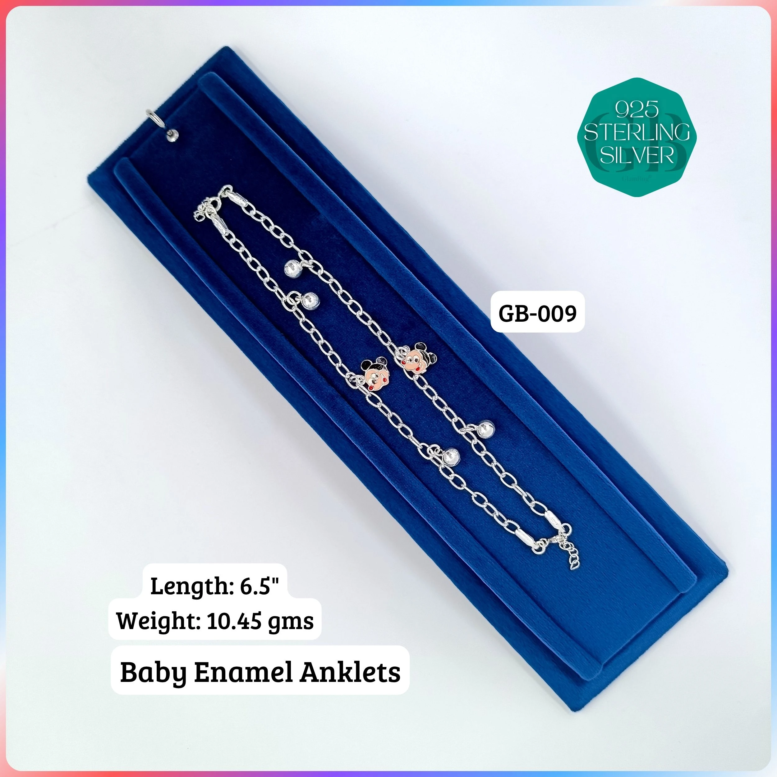 HP BABY ENAMEL ANKLET - Premium 925 Silver Jewellery - SKU: GB-009-016 - Hyderabad Silver Importers