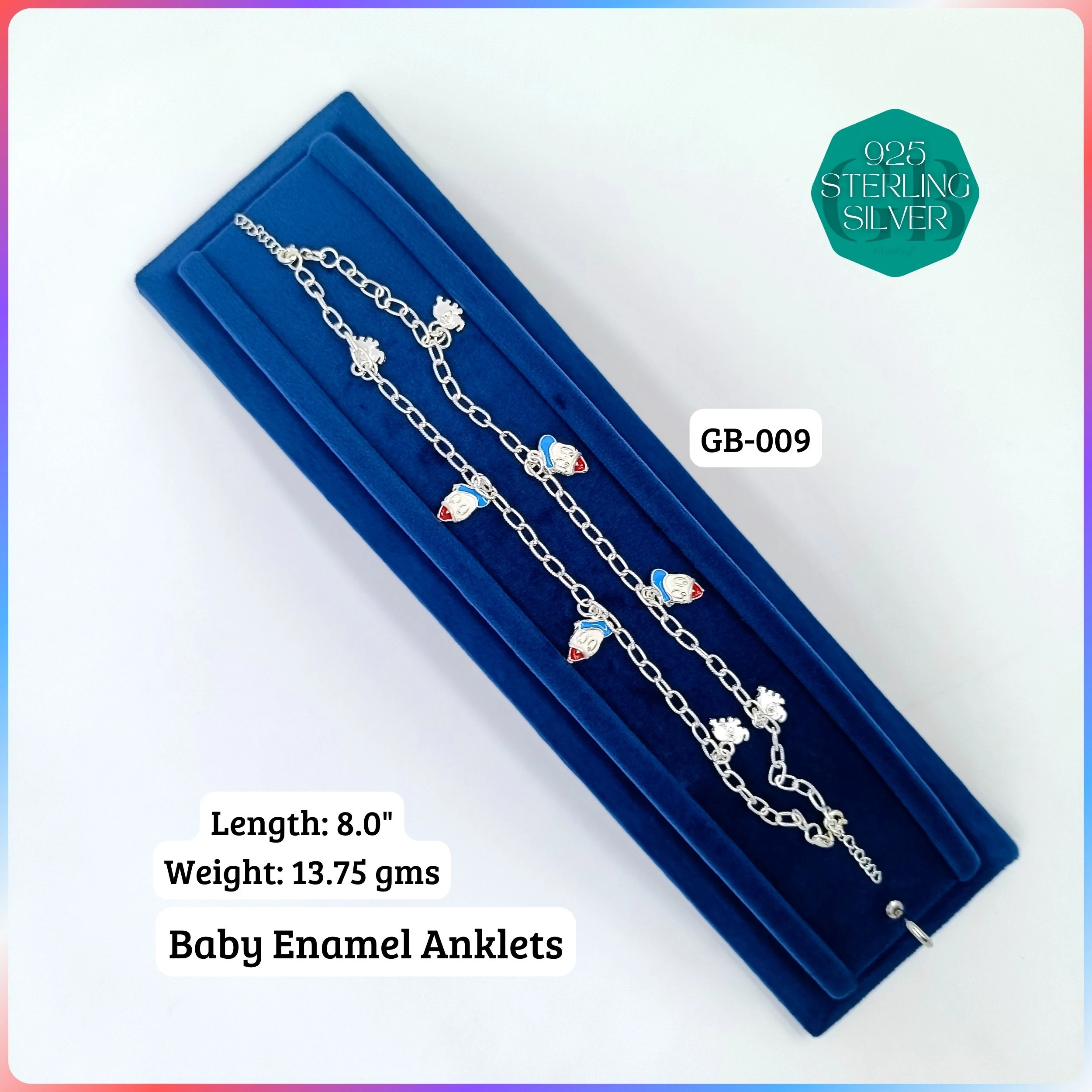 HP BABY ENAMEL ANKLET - Premium 925 Silver Jewellery - SKU: GB-009-018 - Hyderabad Silver Importers