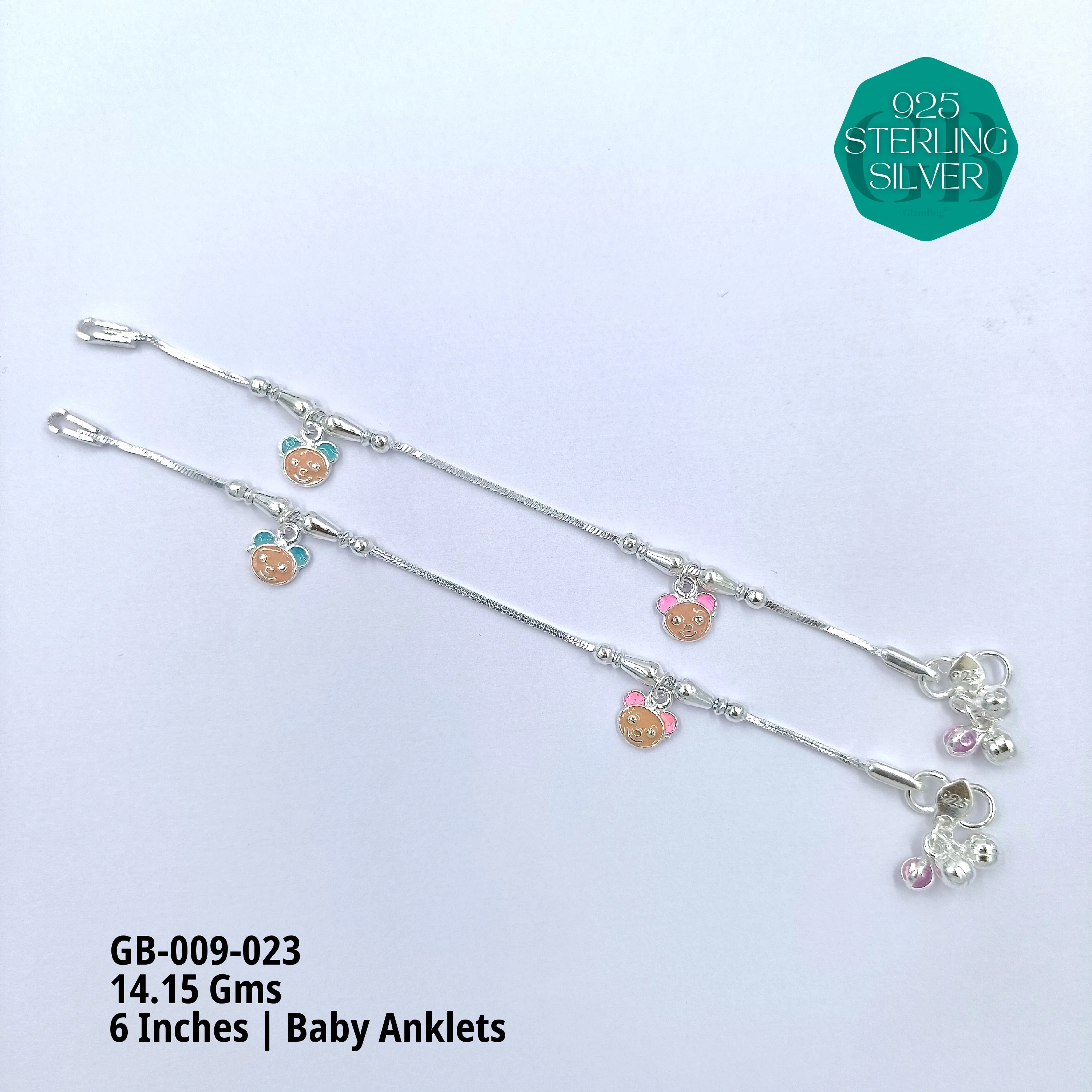 HP BABY ENAMEL ANKLET - Premium 925 Silver Jewellery - SKU: GB-009-023 - Hyderabad Silver Importers