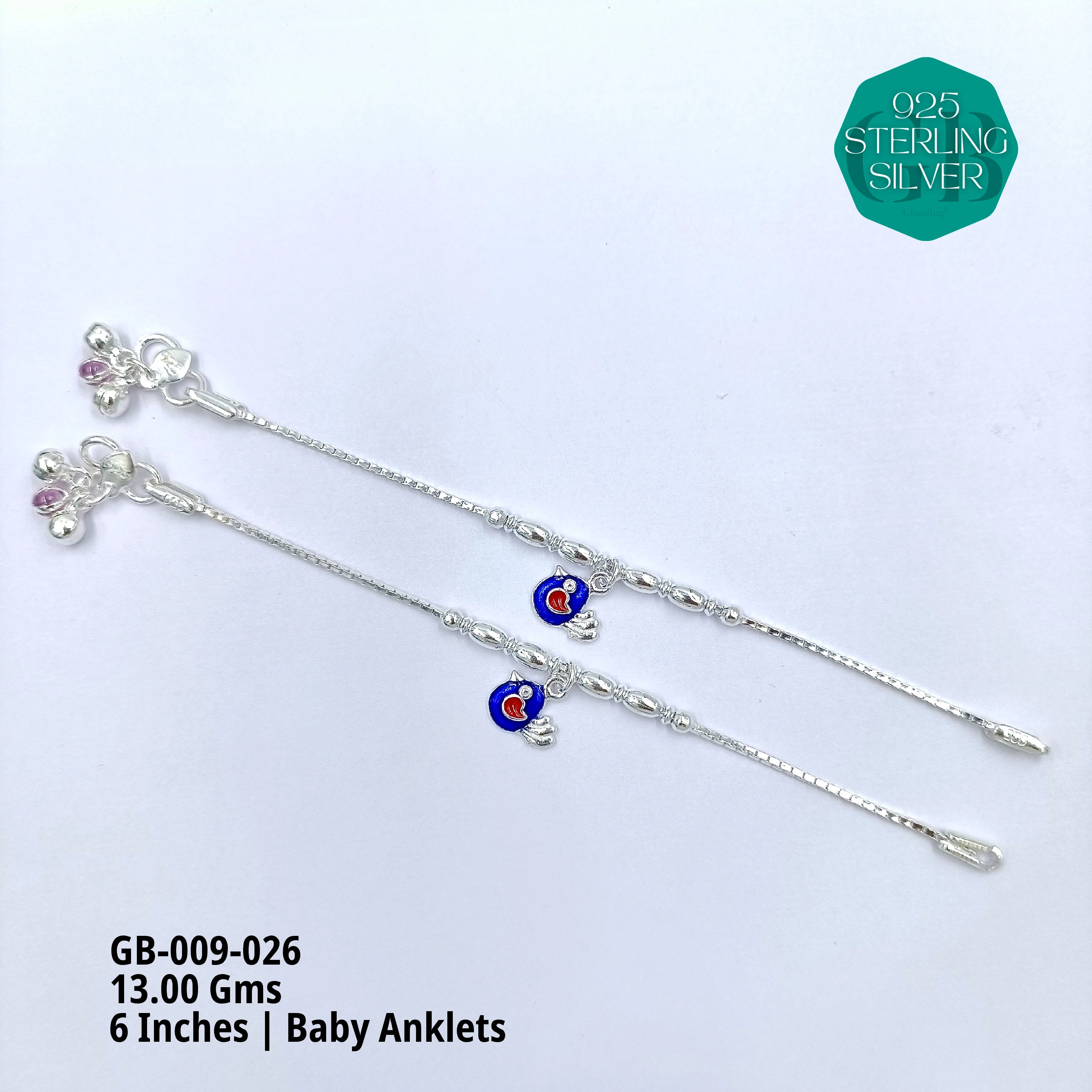 HP BABY ENAMEL ANKLET - Premium 925 Silver Jewellery - SKU: GB-009-026 - Hyderabad Silver Importers