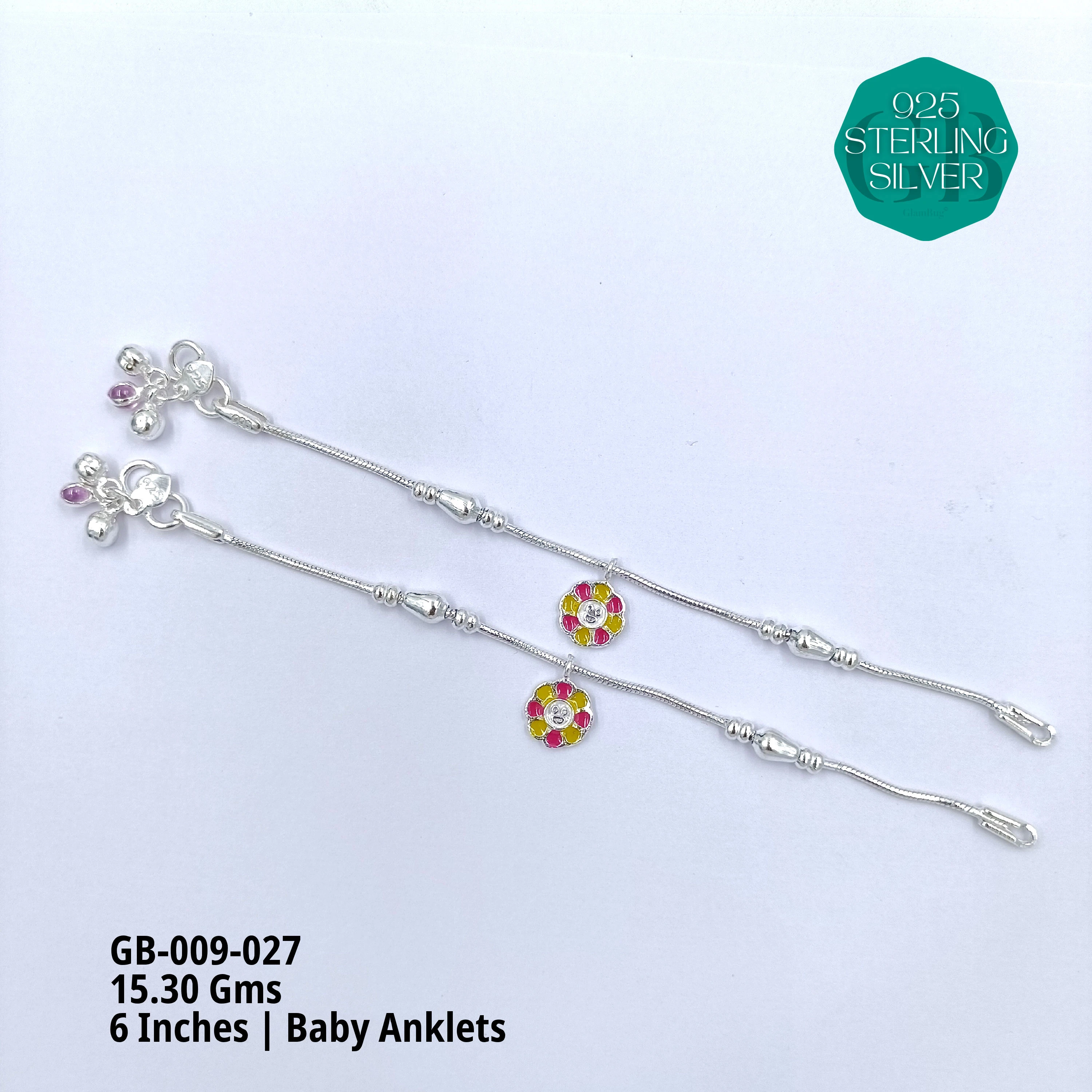 HP BABY ENAMEL ANKLET - Premium 925 Silver Jewellery - SKU: GB-009-027 - Hyderabad Silver Importers