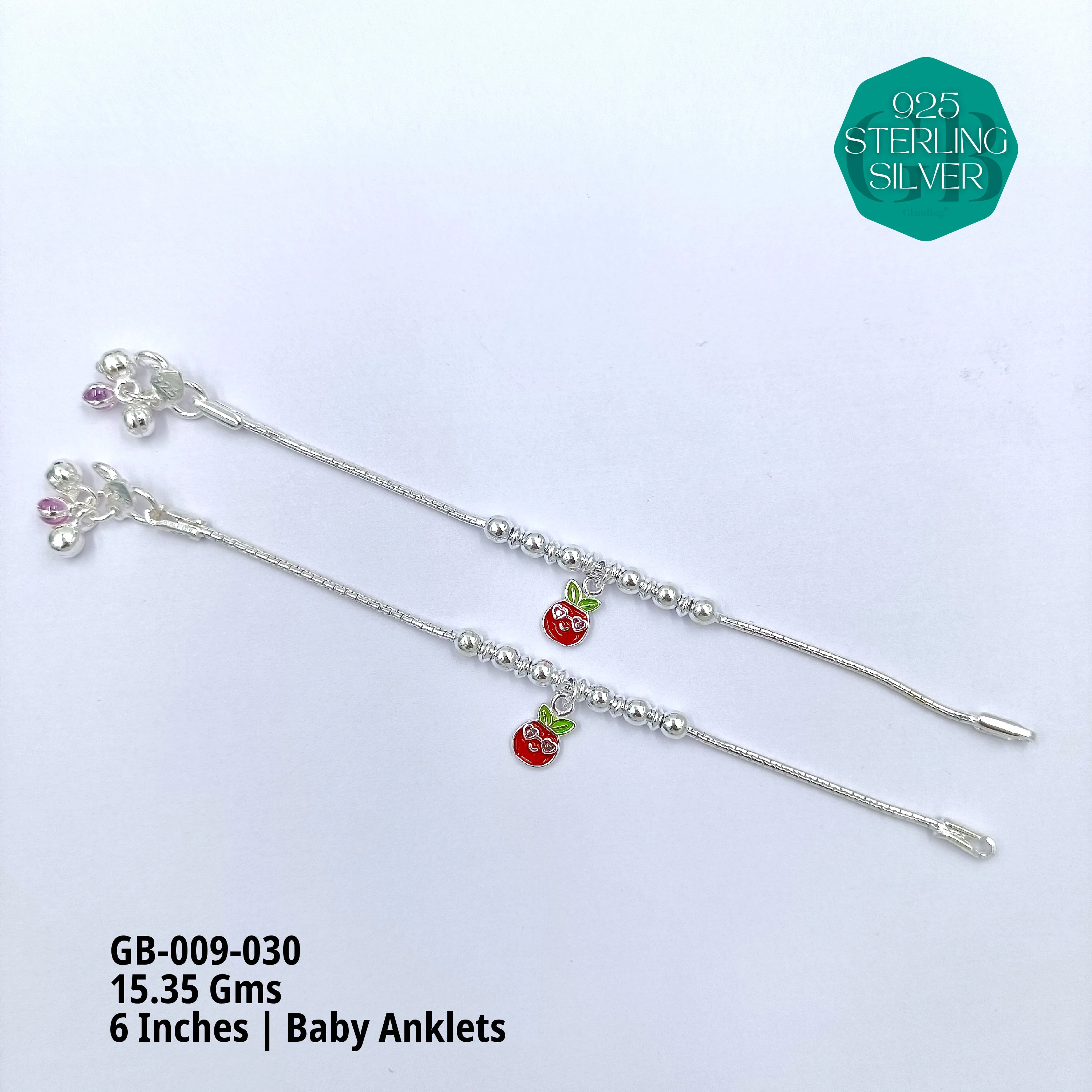 HP BABY ENAMEL ANKLET - Premium 925 Silver Jewellery - SKU: GB-009-030 - Hyderabad Silver Importers