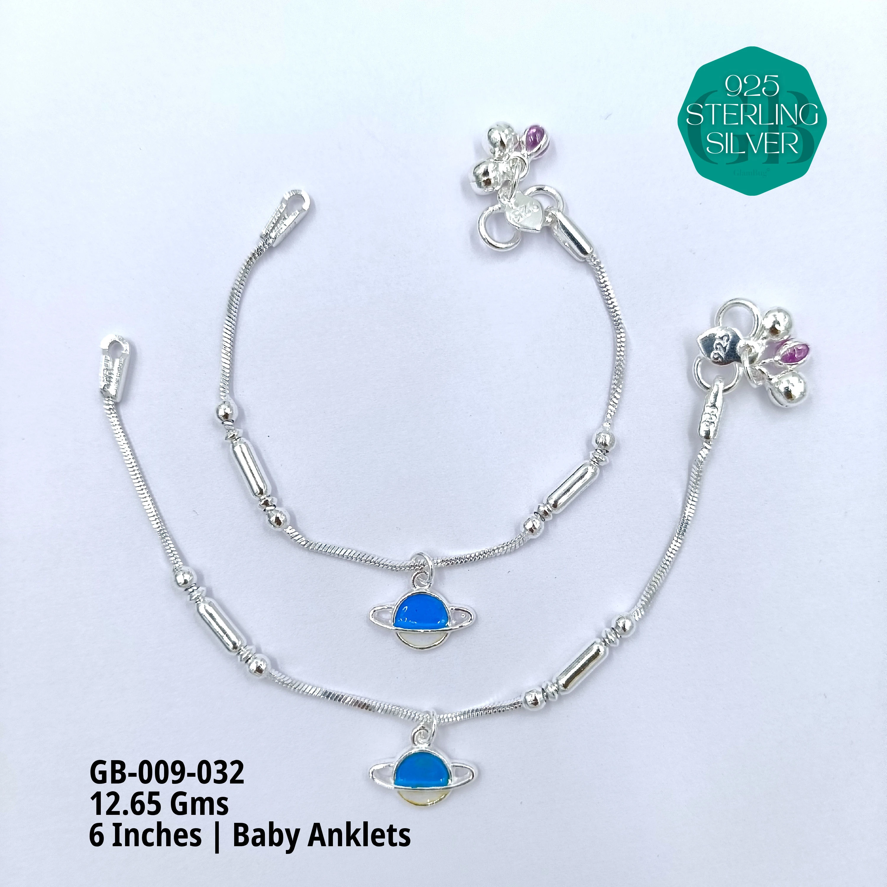 HP BABY ENAMEL ANKLET - Premium 925 Silver Jewellery - SKU: GB-009-032 - Hyderabad Silver Importers