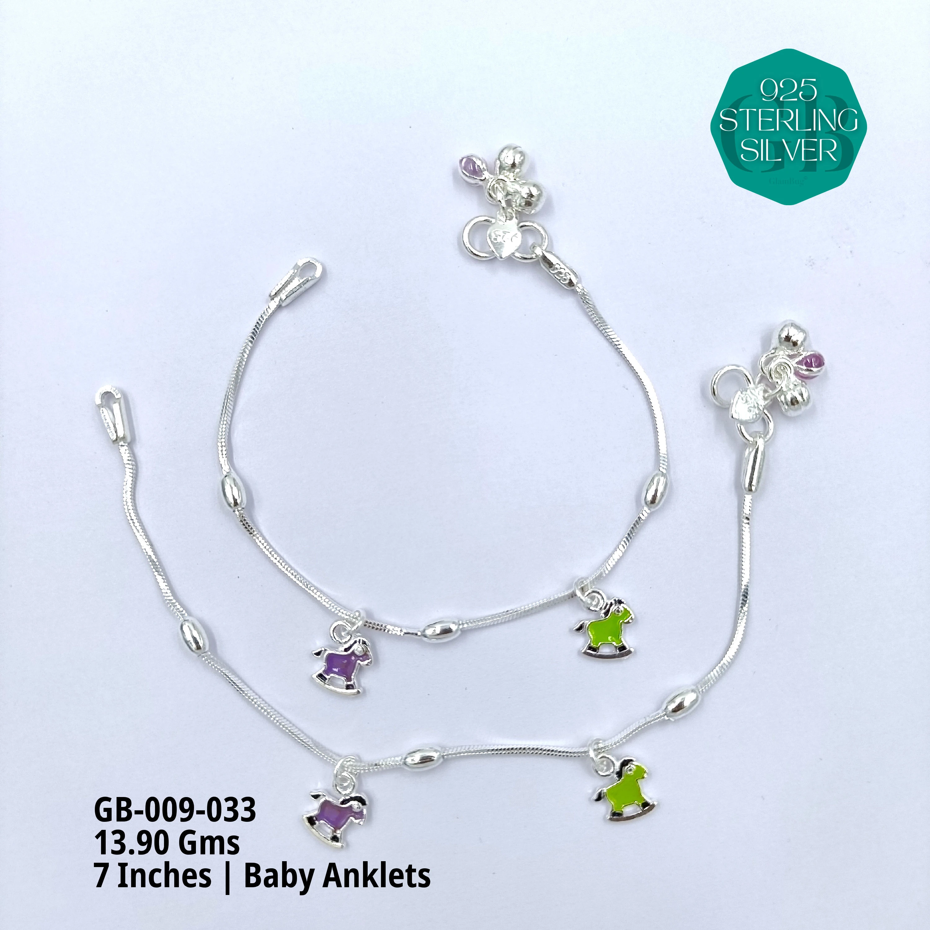 HP BABY ENAMEL ANKLET - Premium 925 Silver Jewellery - SKU: GB-009-033 - Hyderabad Silver Importers