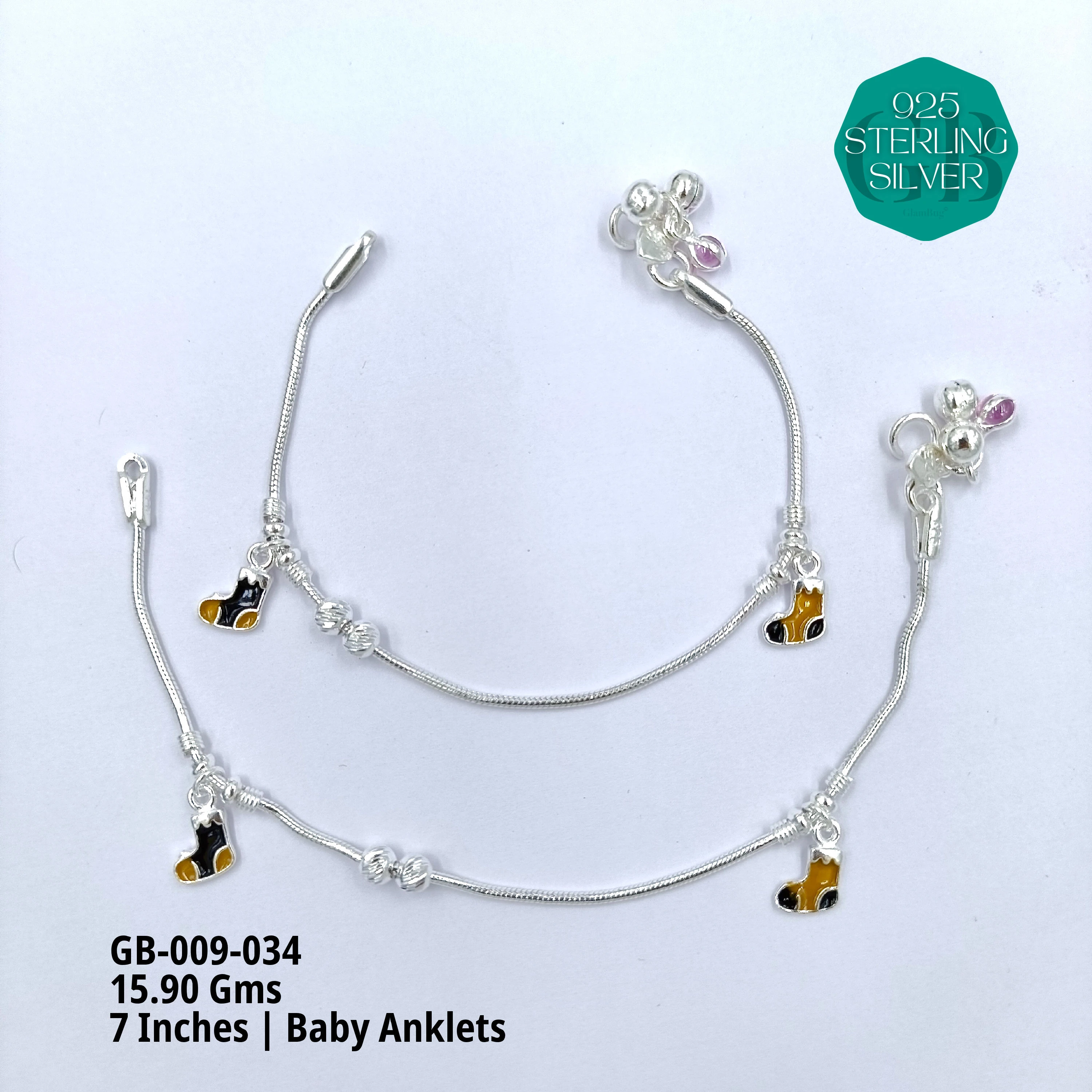 HP BABY ENAMEL ANKLET - Premium 925 Silver Jewellery - SKU: GB-009-034 - Hyderabad Silver Importers