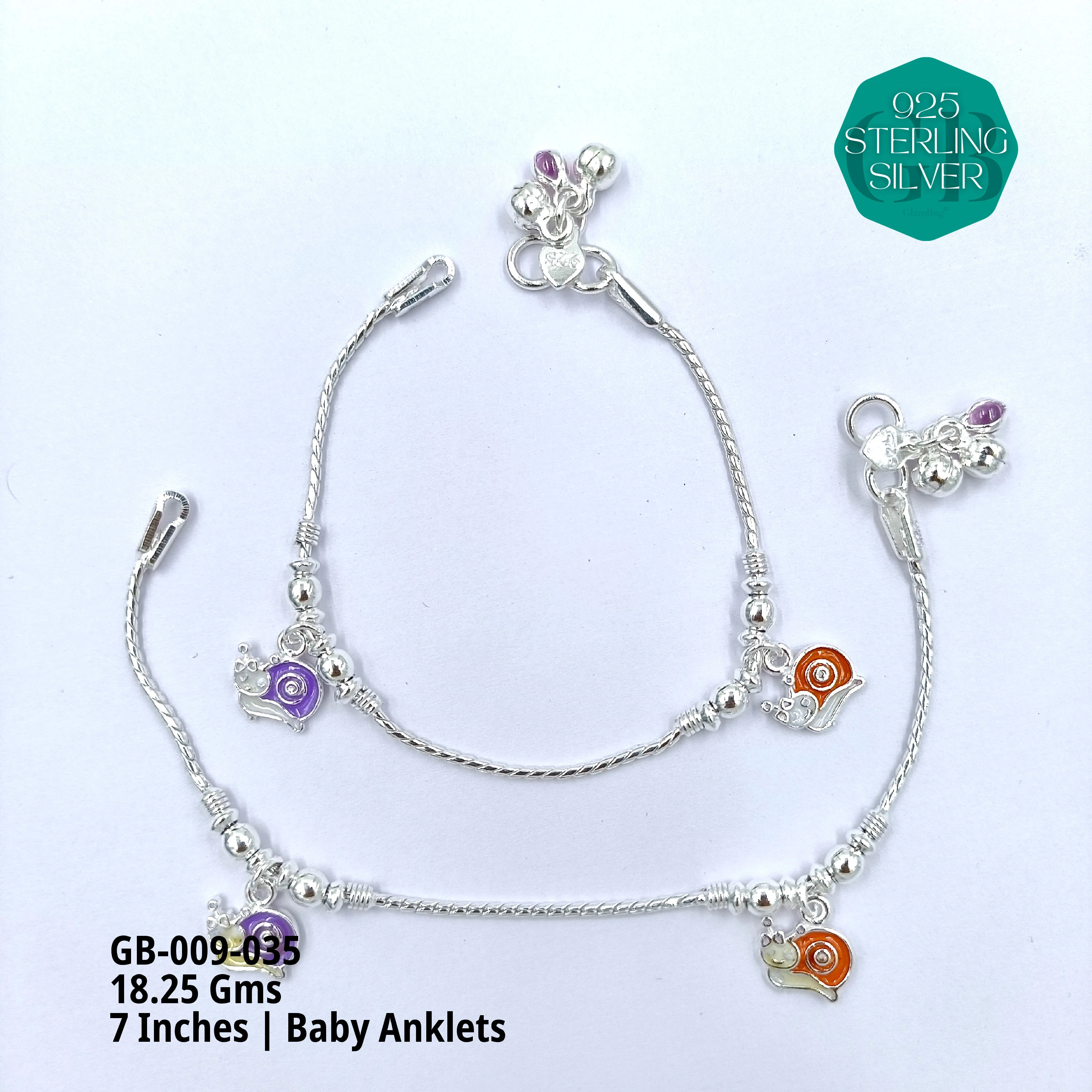 HP BABY ENAMEL ANKLET - Premium 925 Silver Jewellery - SKU: GB-009-035 - Hyderabad Silver Importers