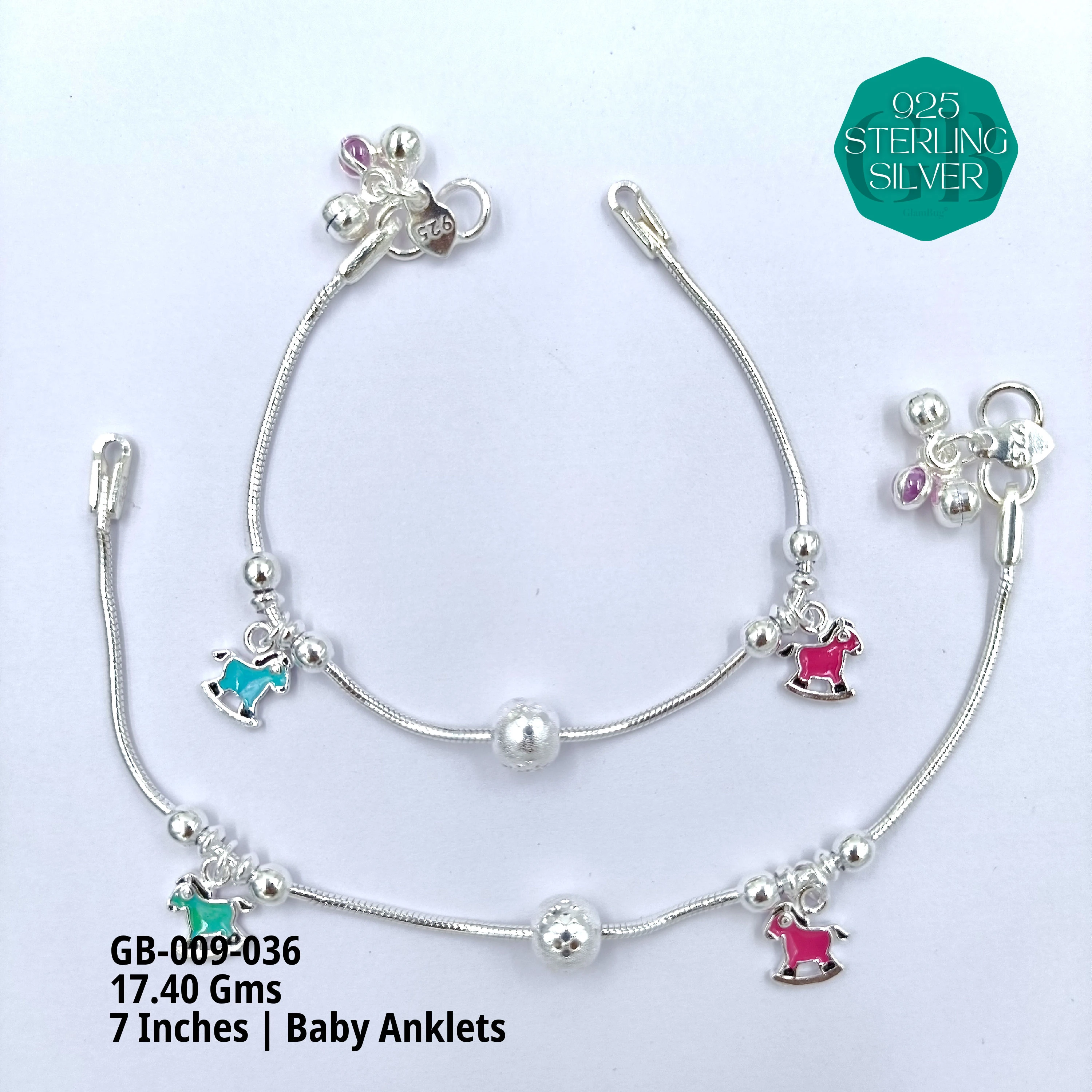 HP BABY ENAMEL ANKLET - Premium 925 Silver Jewellery - SKU: GB-009-036 - Hyderabad Silver Importers