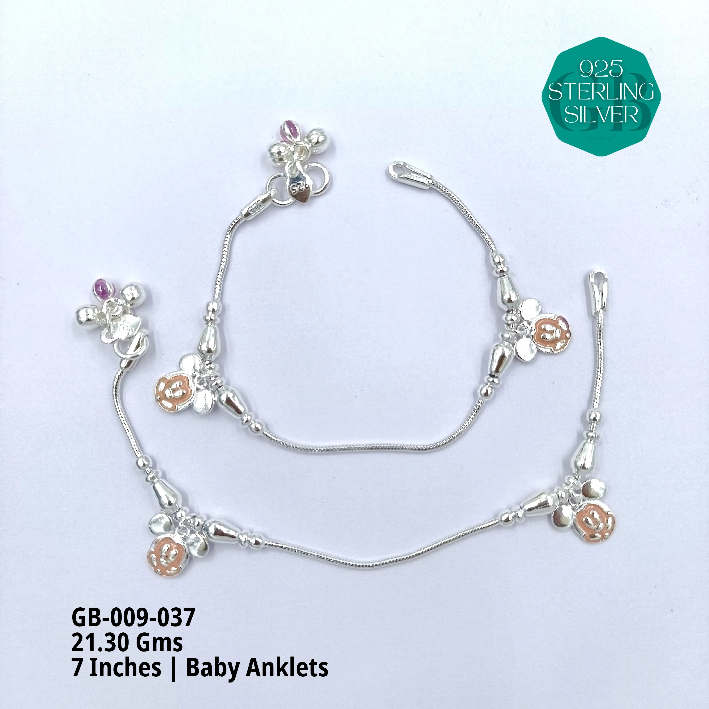 HP BABY ENAMEL ANKLET - Premium 925 Silver Jewellery - SKU: GB-009-037 - Hyderabad Silver Importers
